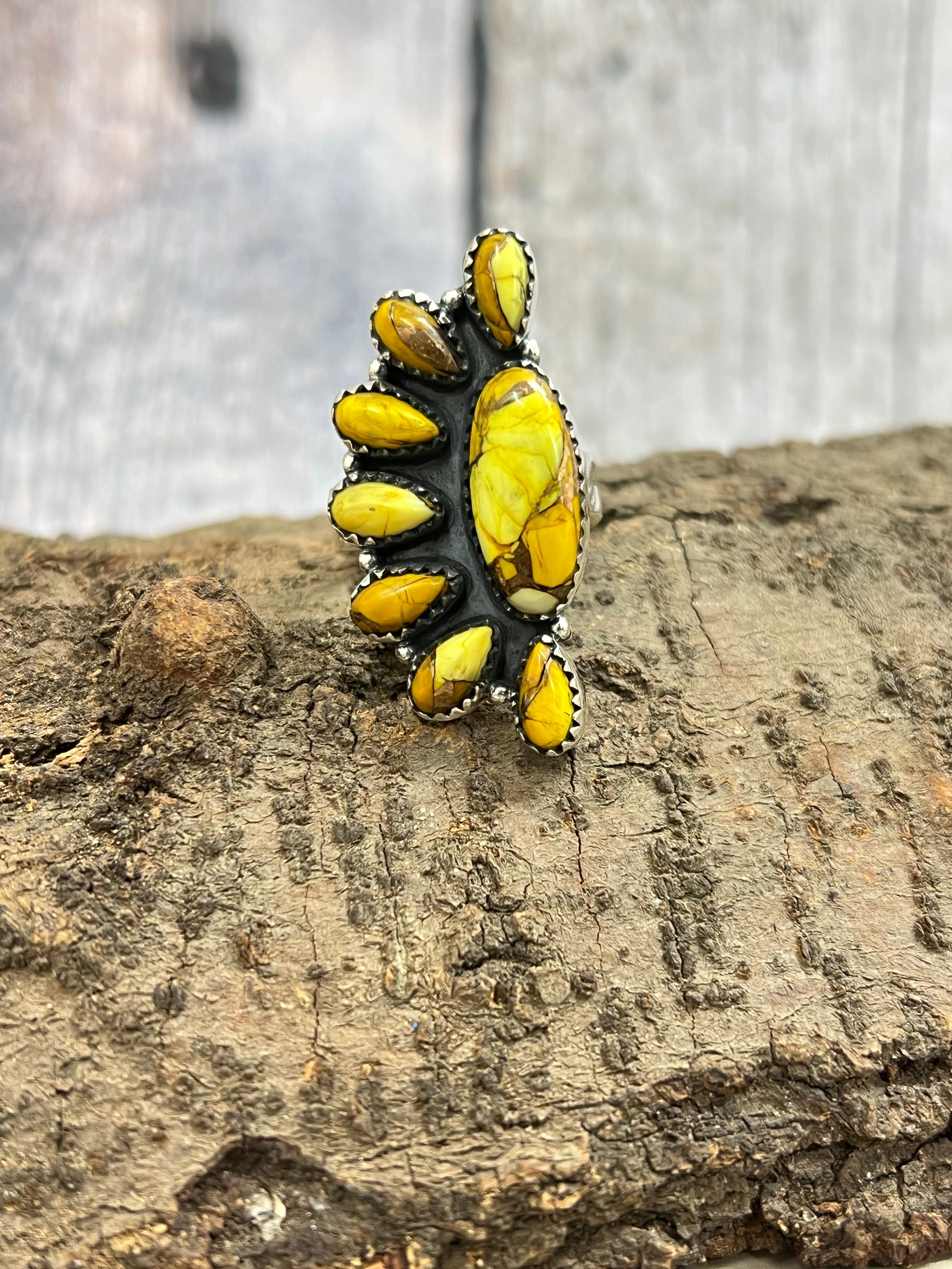 Handmade Sterling Silver Honey Dahlia Adjustable Ring with Signed Nizhoni