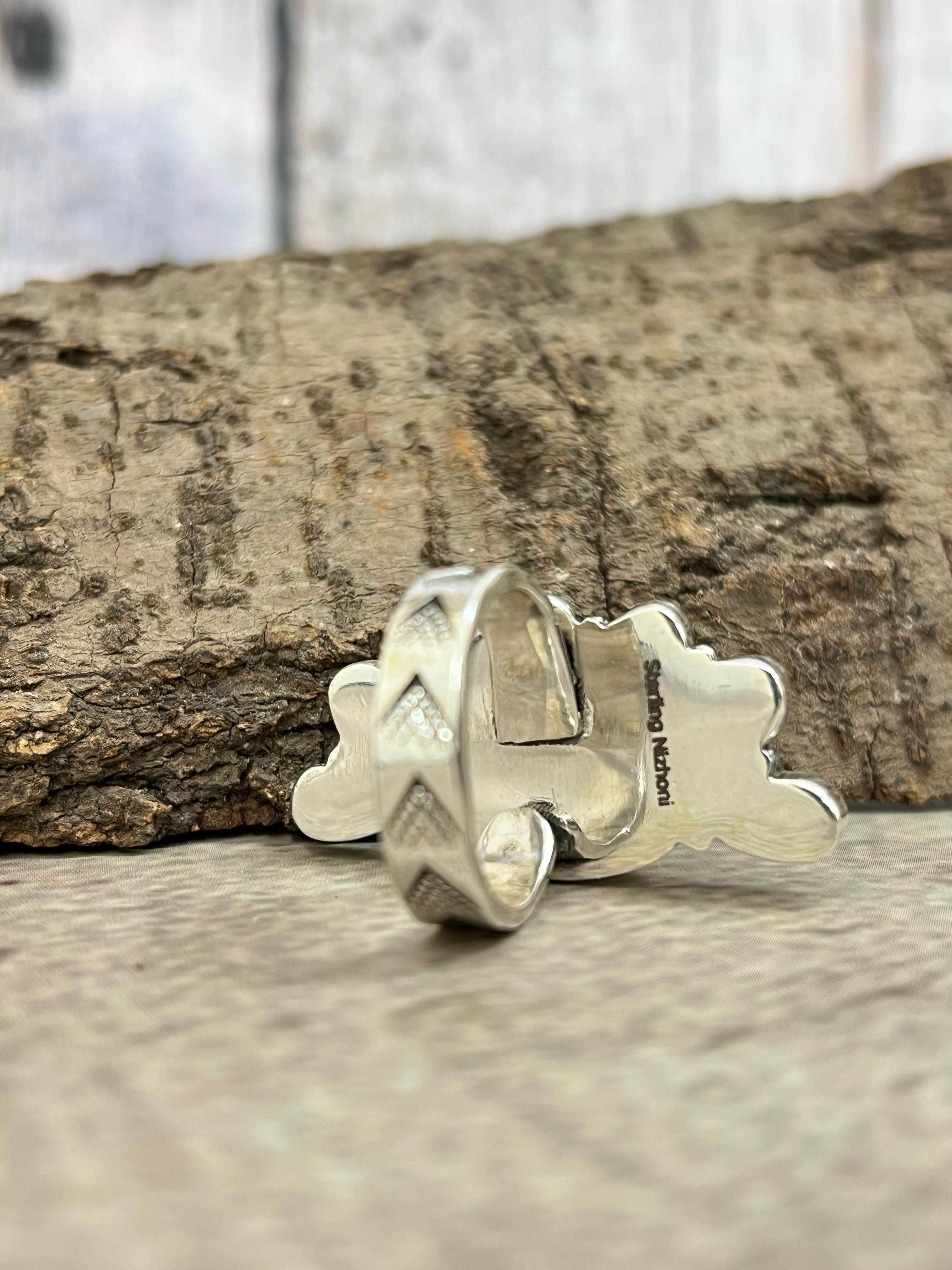 Handmade Sterling Silver Honey Dahlia Adjustable Ring with Signed Nizhoni