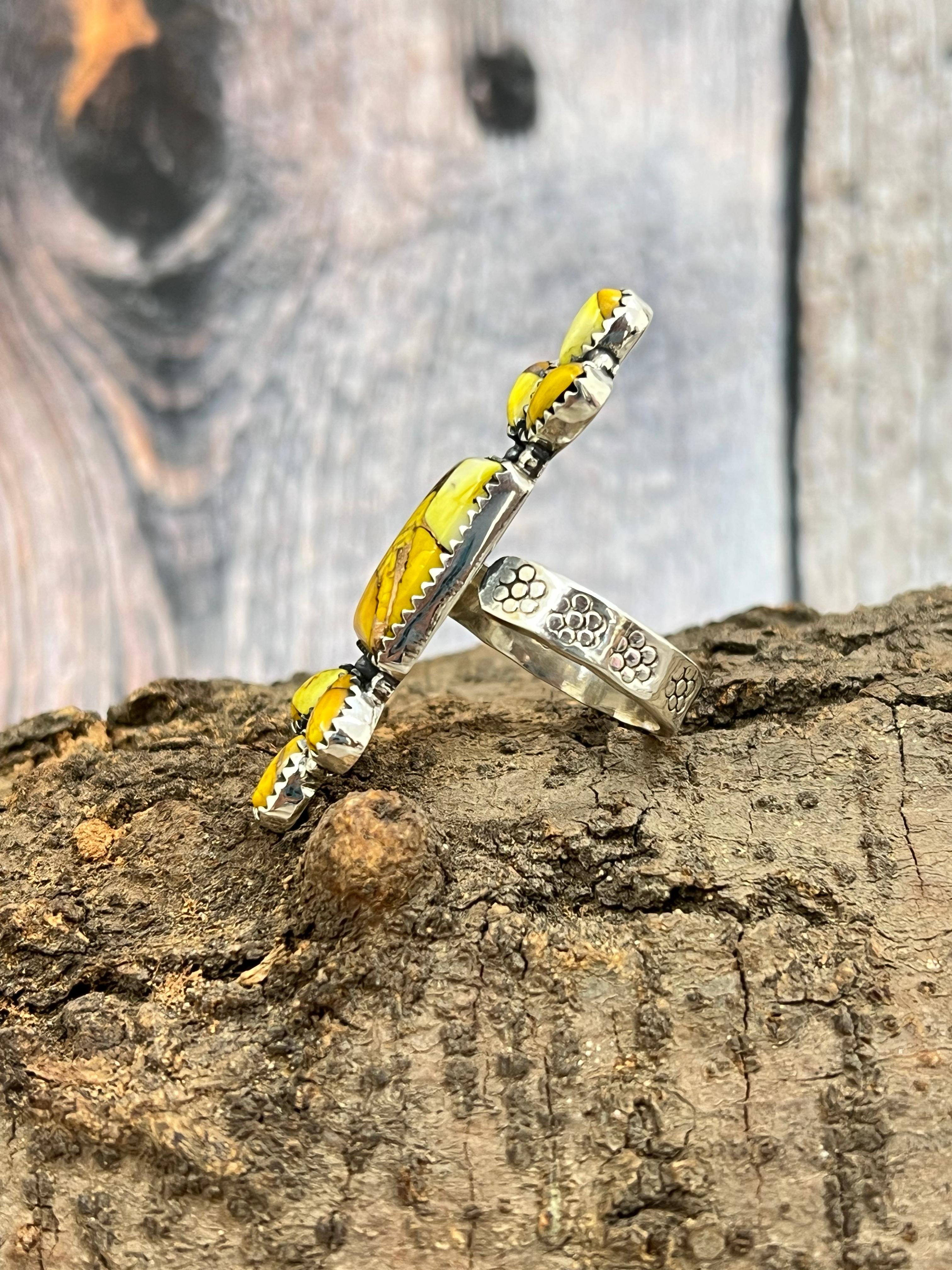 Handmade Sterling Silver Honey Dahlia Adjustable Ring with Signed Nizhoni