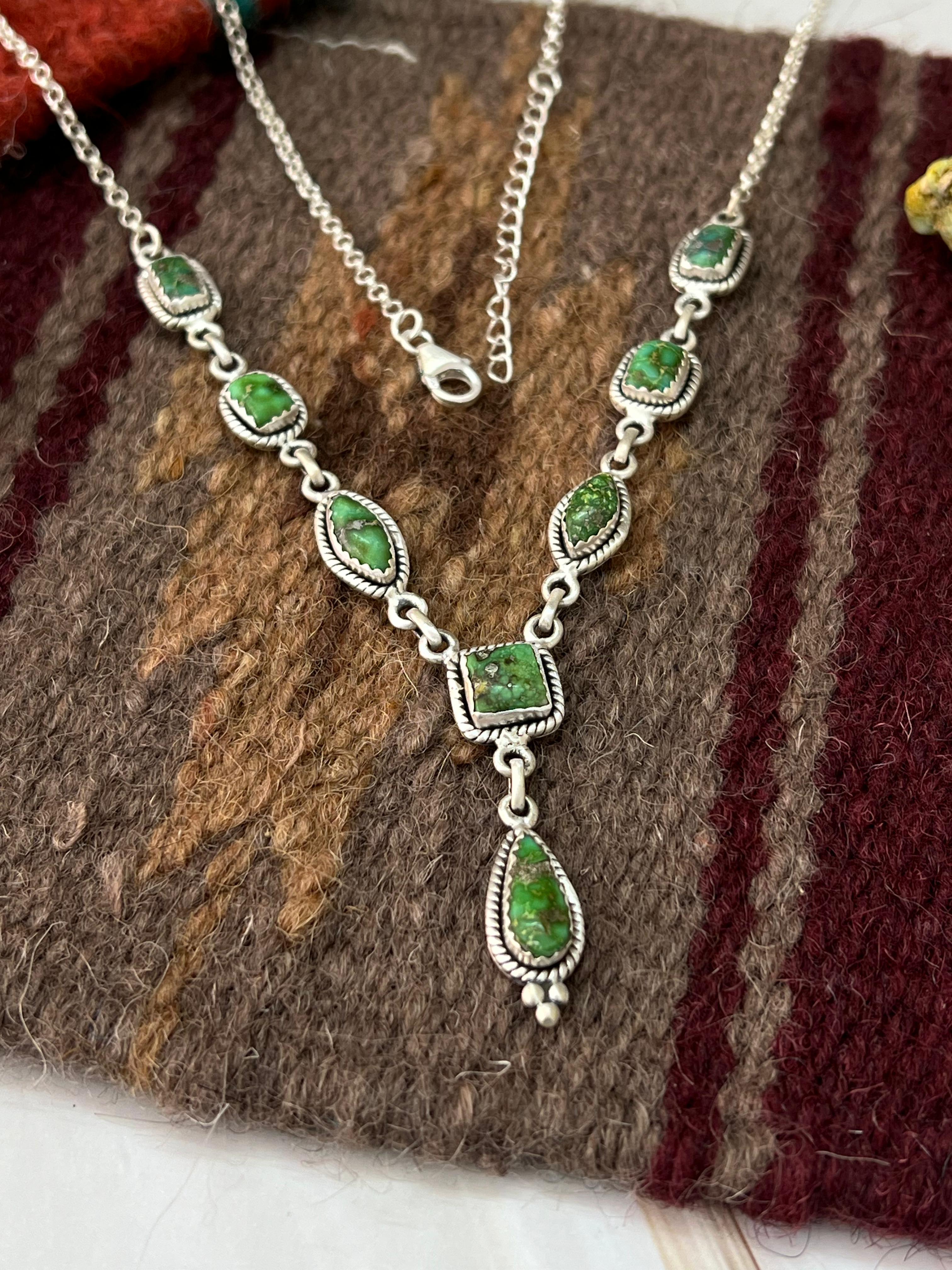 Handmade Sterling Silver Sonoran Mountain Turquoise Necklace with Signed Nizhoni