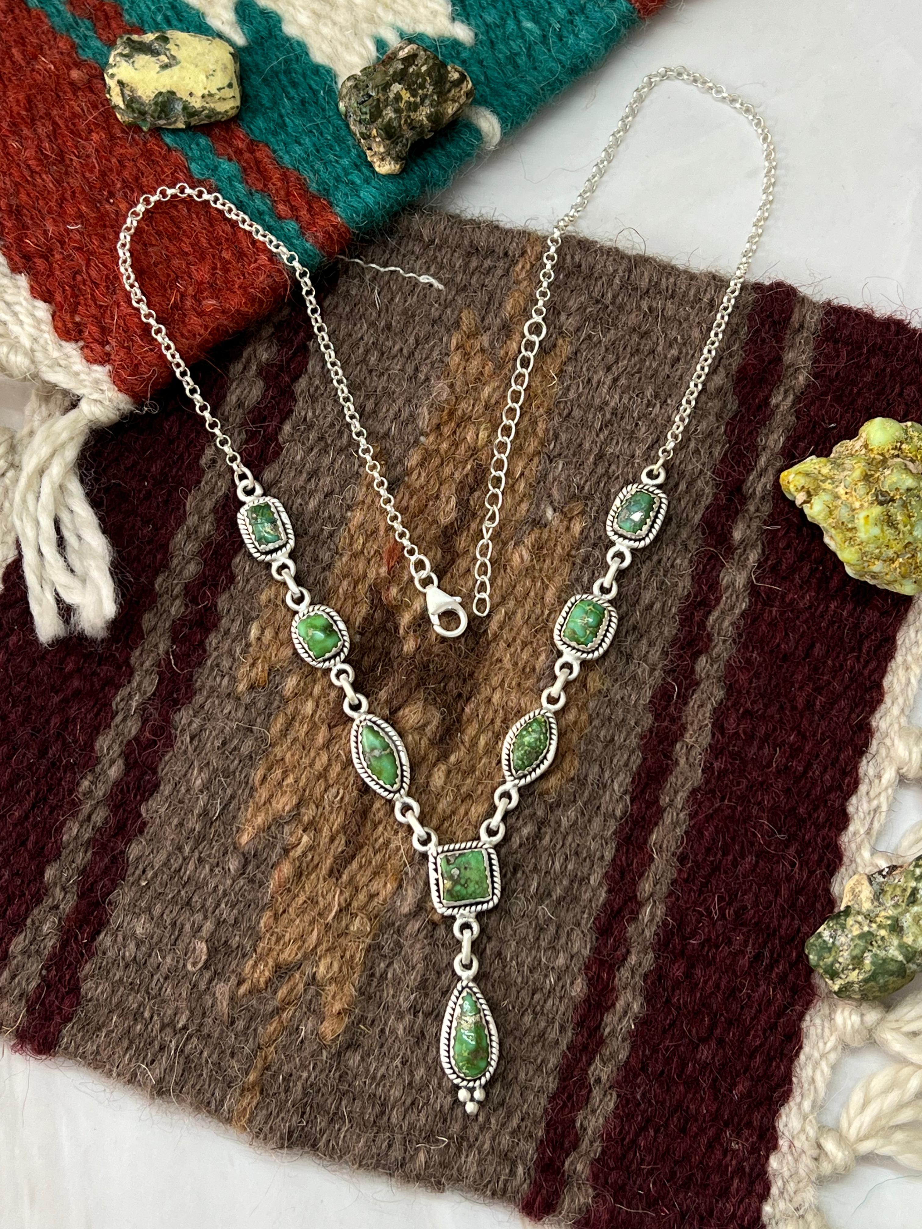 Handmade Sterling Silver Sonoran Mountain Turquoise Necklace with Signed Nizhoni