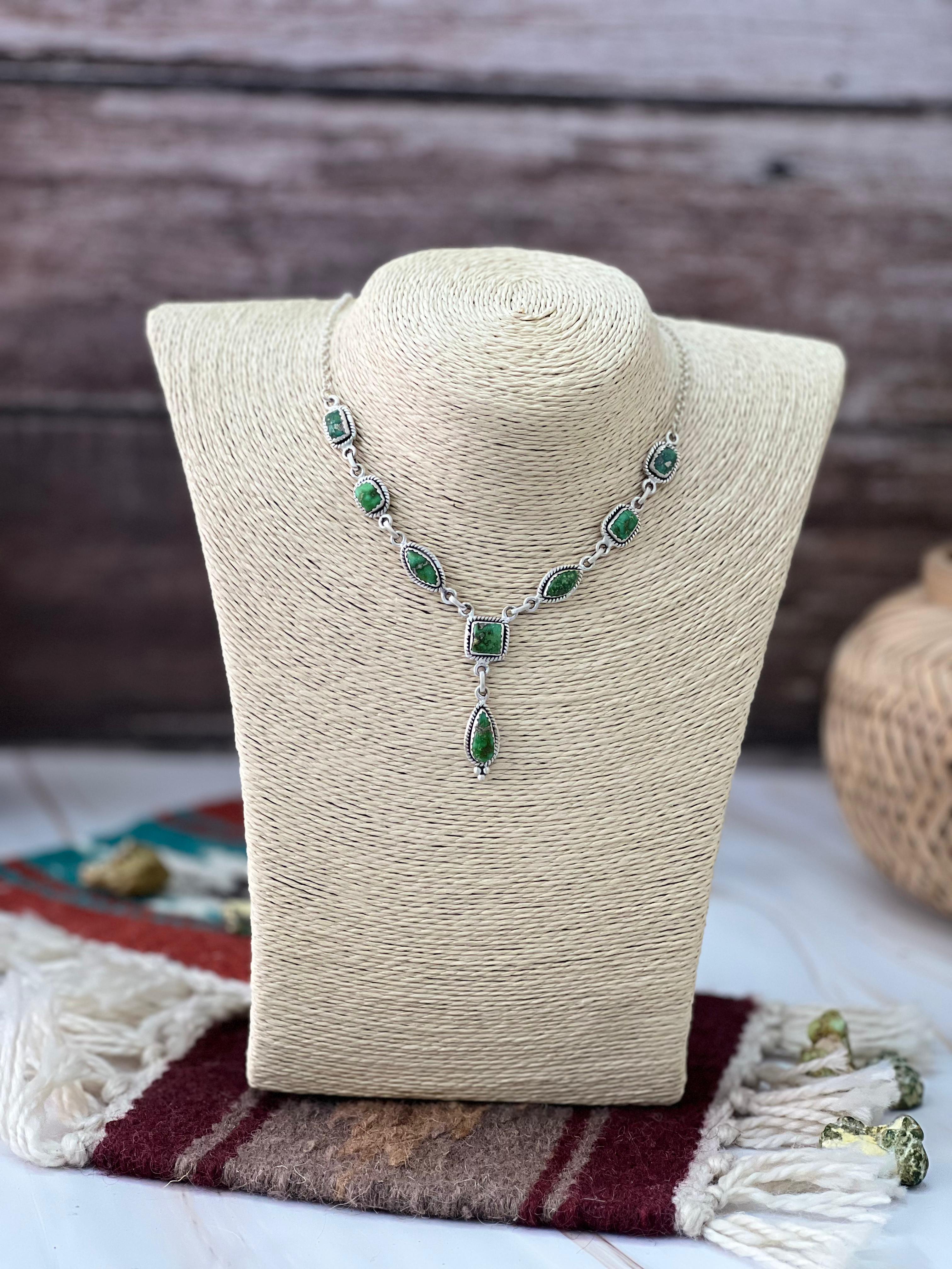 Handmade Sterling Silver Sonoran Mountain Turquoise Necklace with Signed Nizhoni