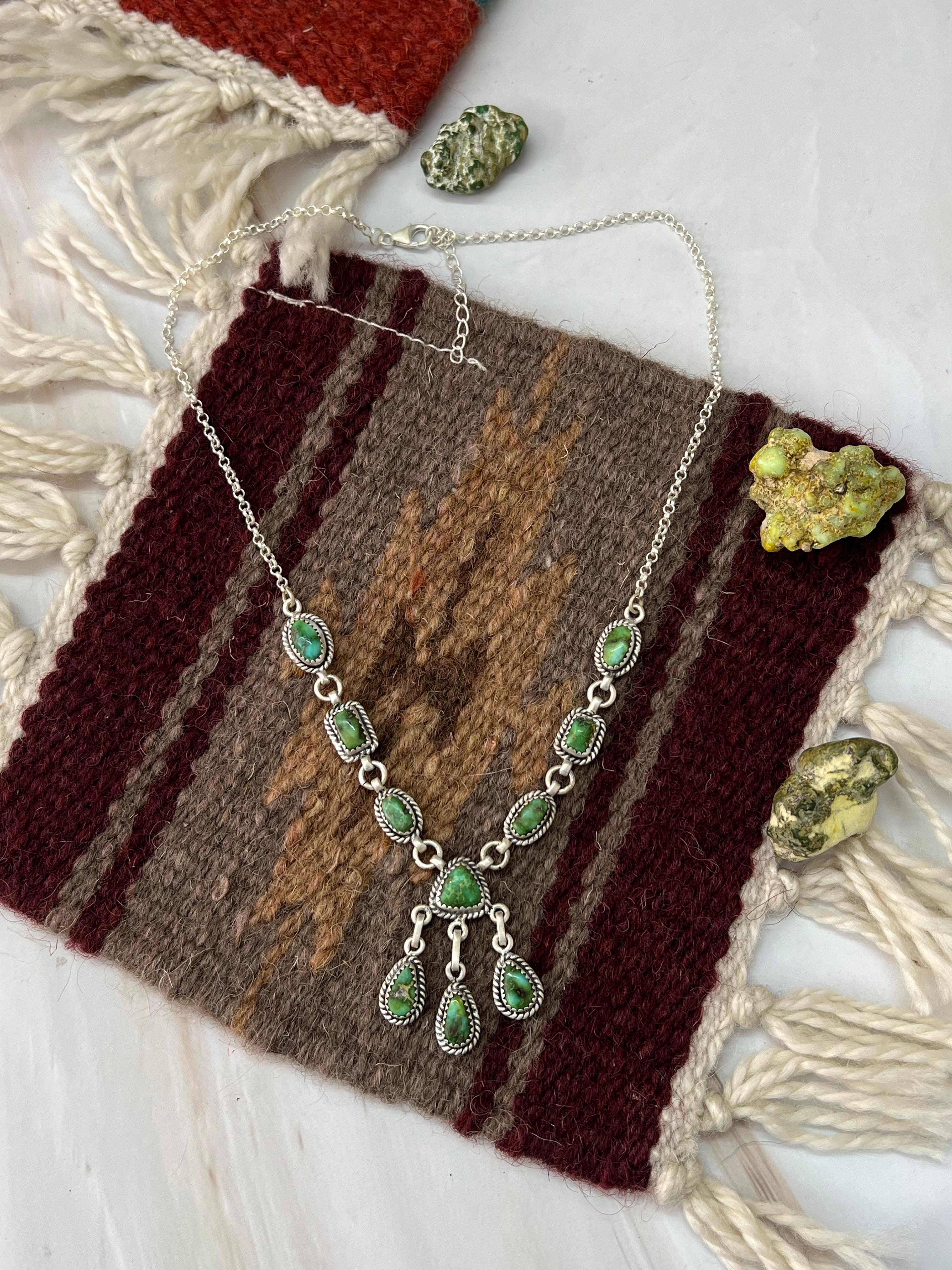 Handmade Sterling Silver Sonoran Mountain Turquoise Necklace with Signed Nizhoni