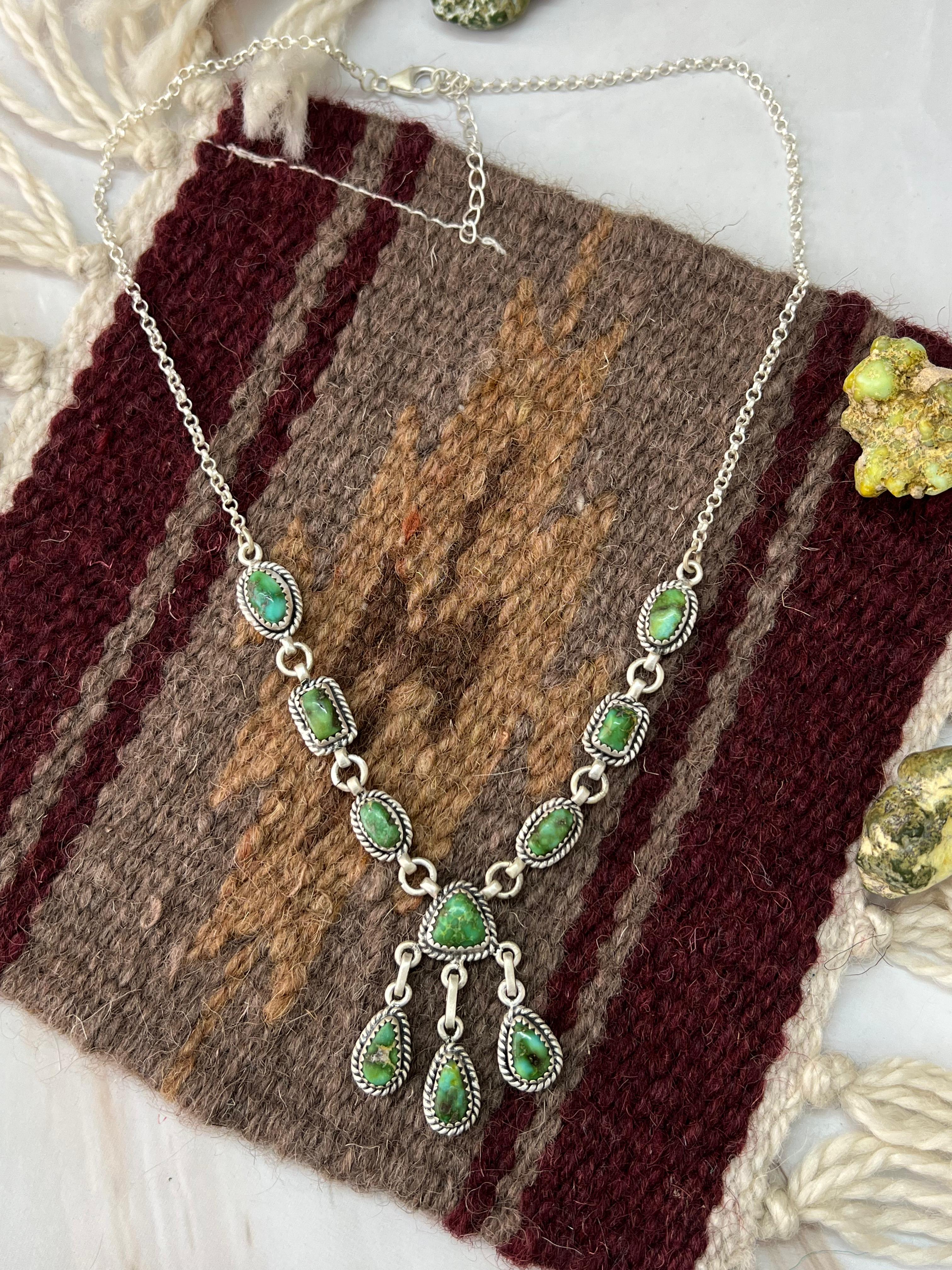 Handmade Sterling Silver Sonoran Mountain Turquoise Necklace with Signed Nizhoni