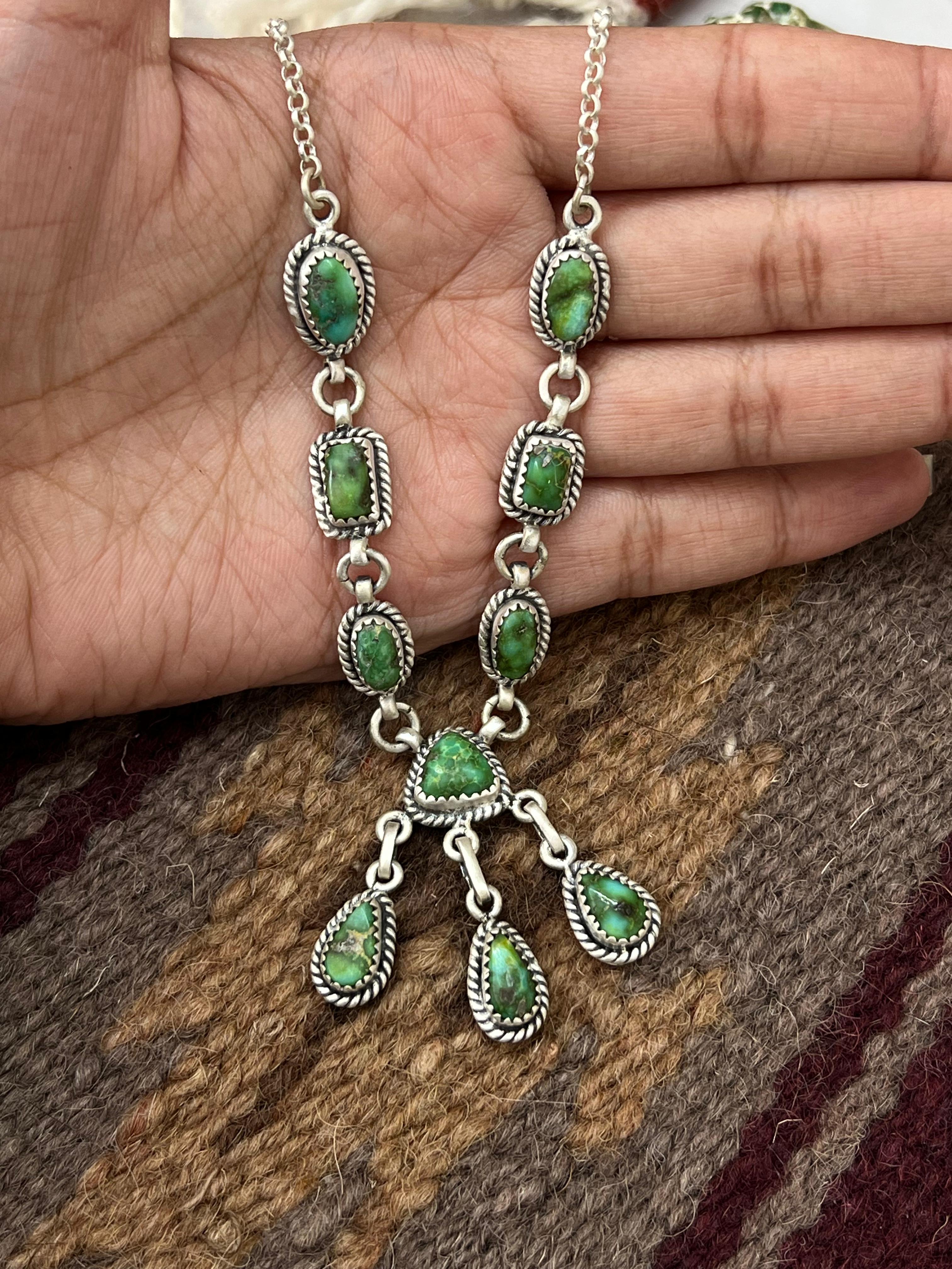 Handmade Sterling Silver Sonoran Mountain Turquoise Necklace with Signed Nizhoni