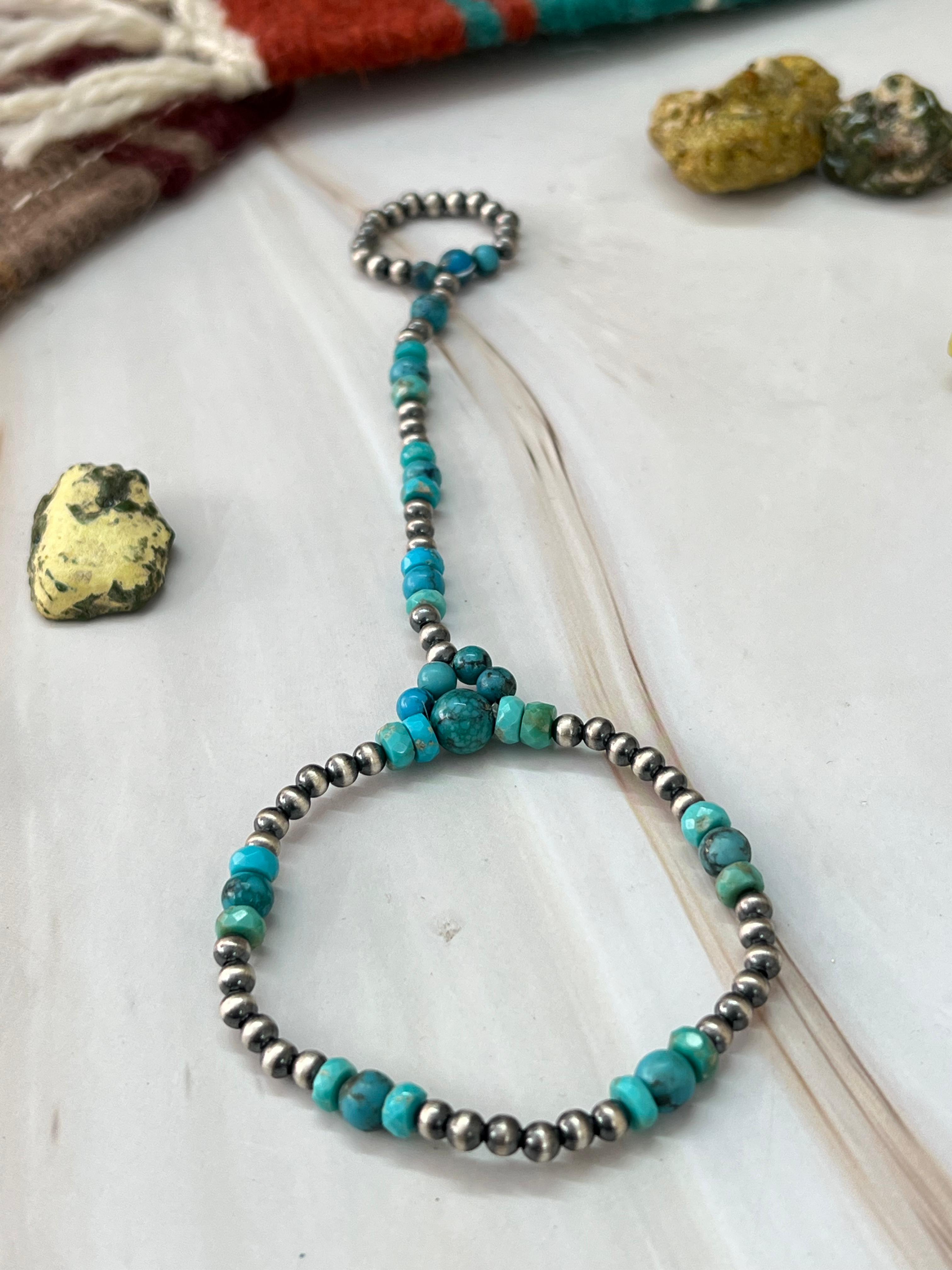 Handmade Sterling Silver Kingman Turquoise Beaded Hand Harness Leslie’s favorite