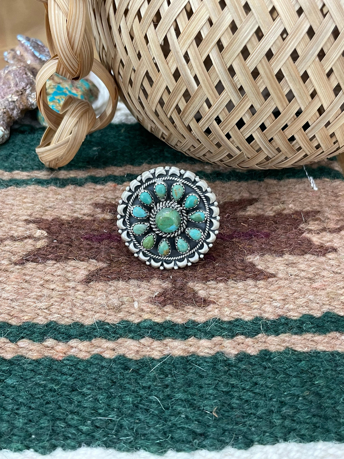 Handmade Sterling Silver Kingman Turquoise Adjustable Rings with Signe