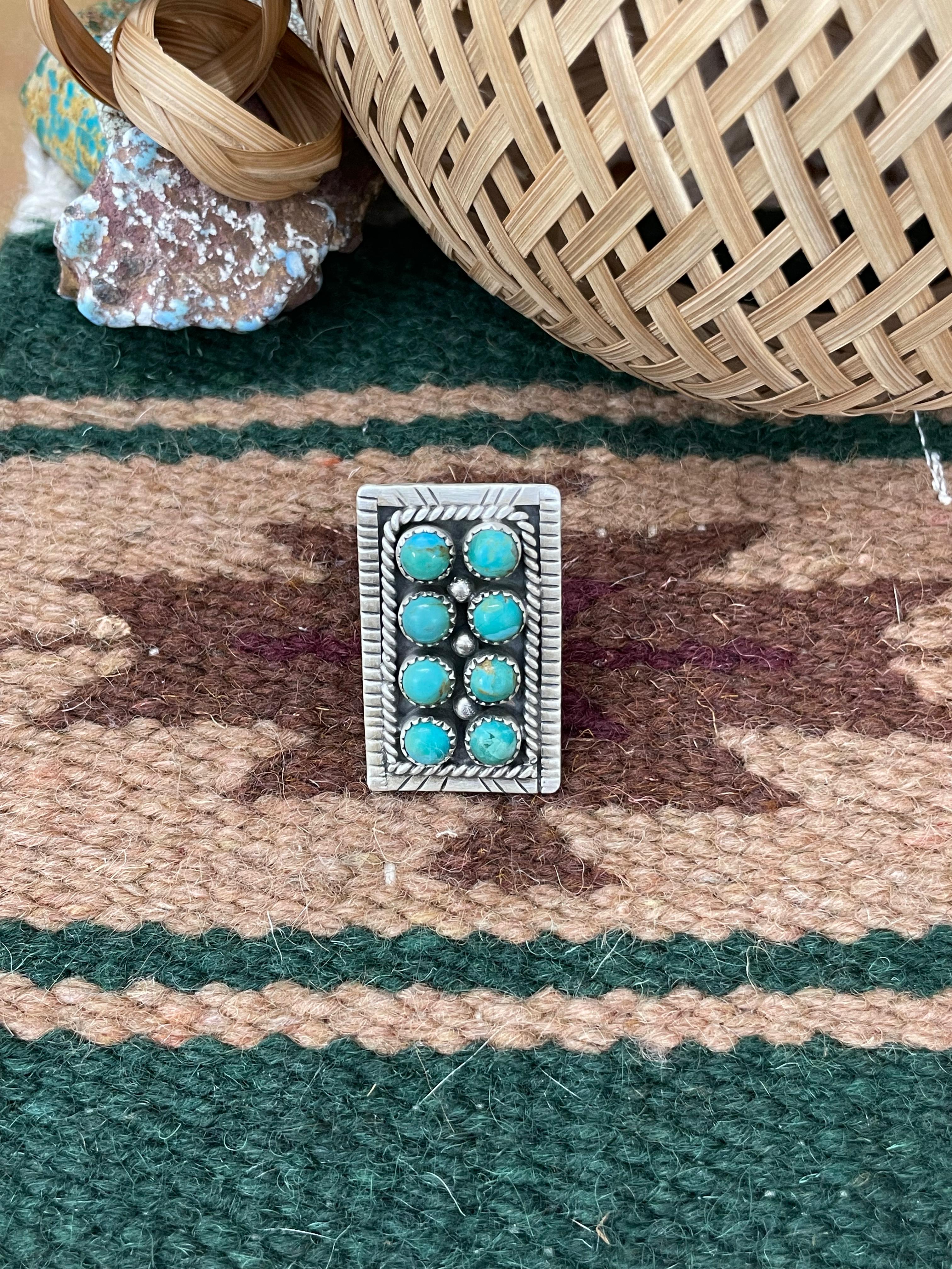 Handmade Sterling Silver Kingman Turquoise Adjustable Rings with Signed Nizhoni