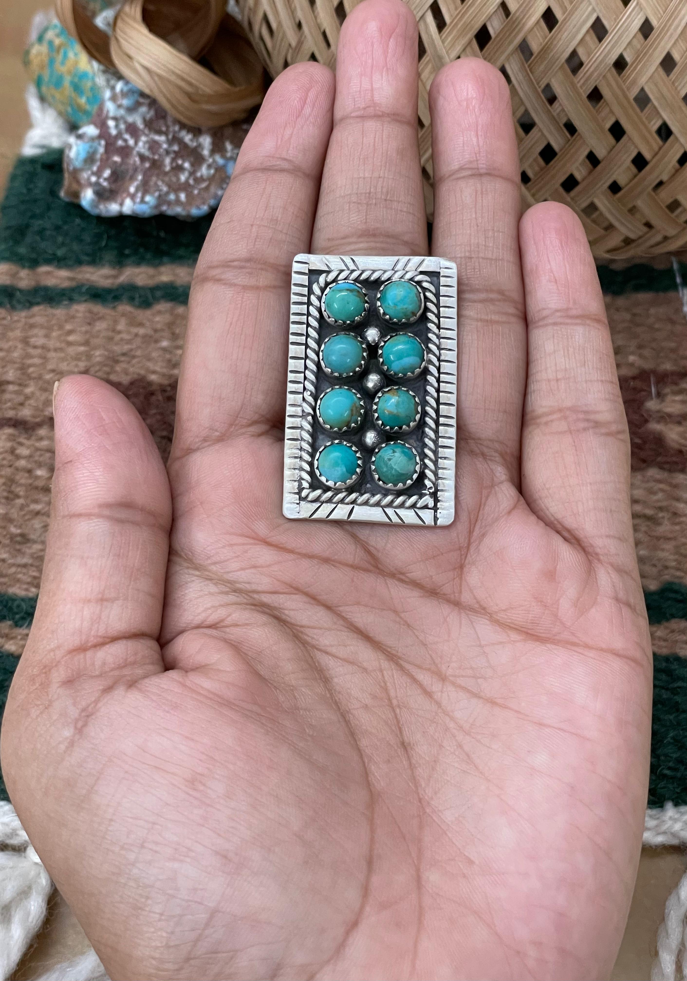 Handmade Sterling Silver Kingman Turquoise Adjustable Rings with Signed Nizhoni