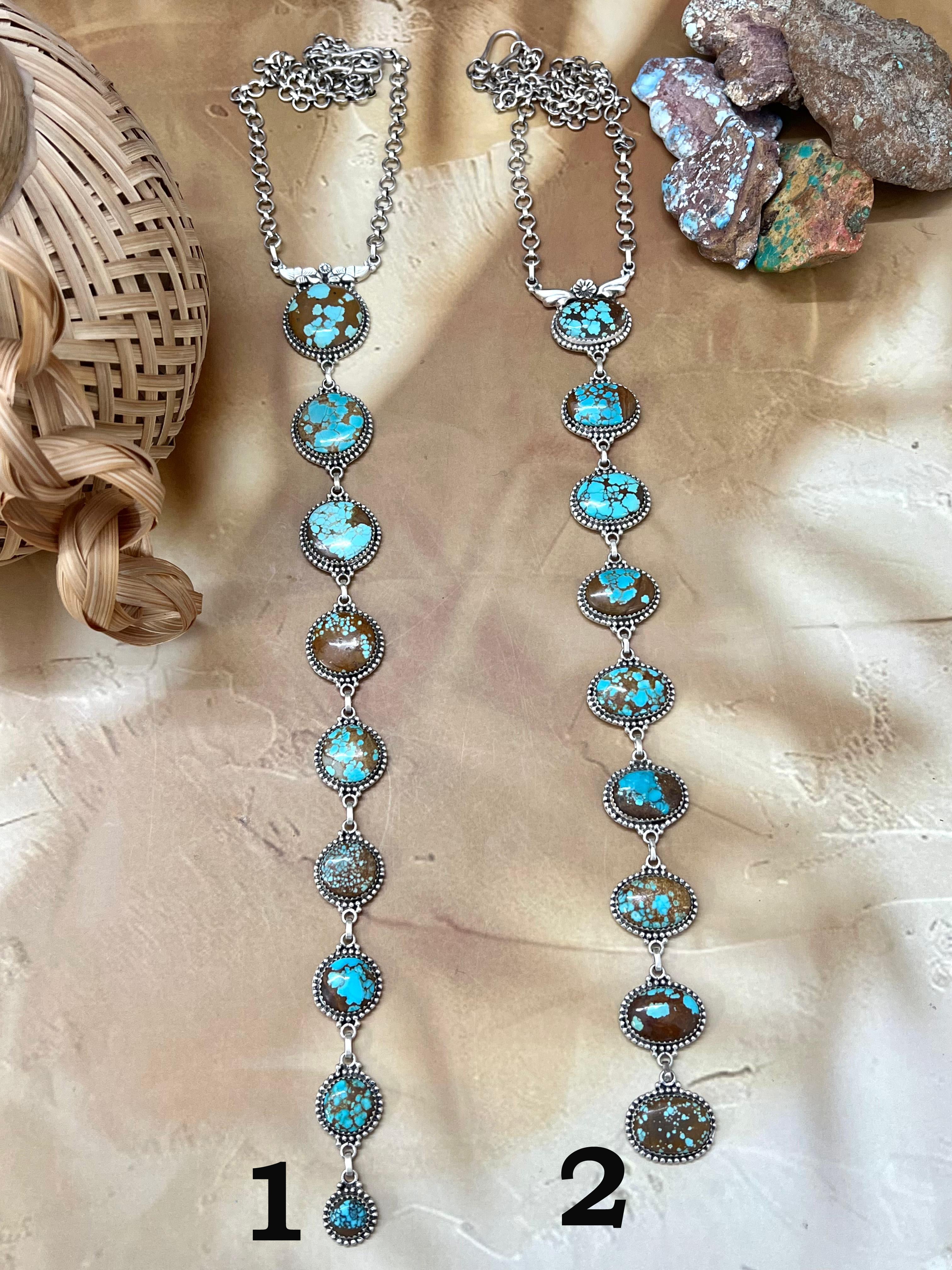 Handmade Sterling Silver Number 8 Turquoise Necklace with Signed Nizhoni