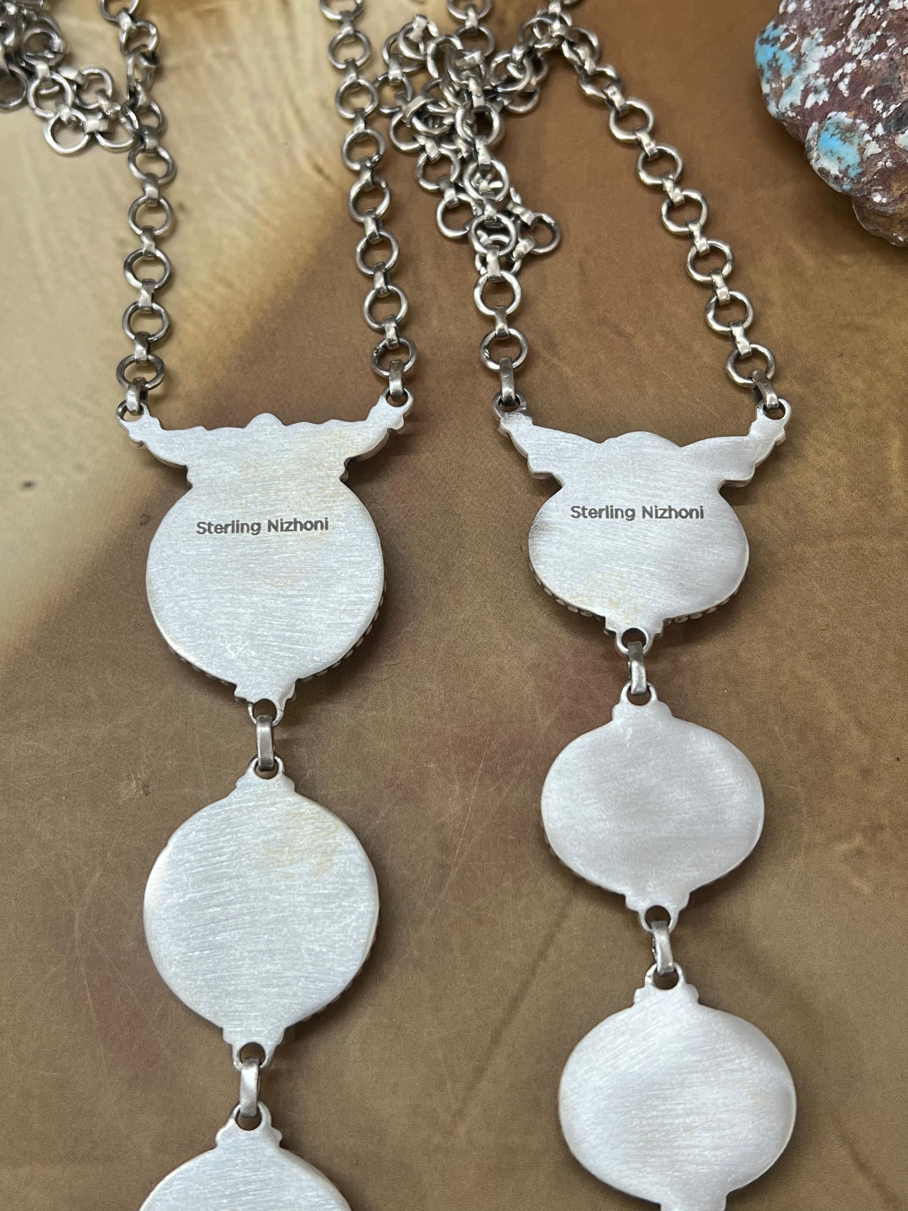 Handmade Sterling Silver Number 8 Turquoise Necklace with Signed Nizhoni