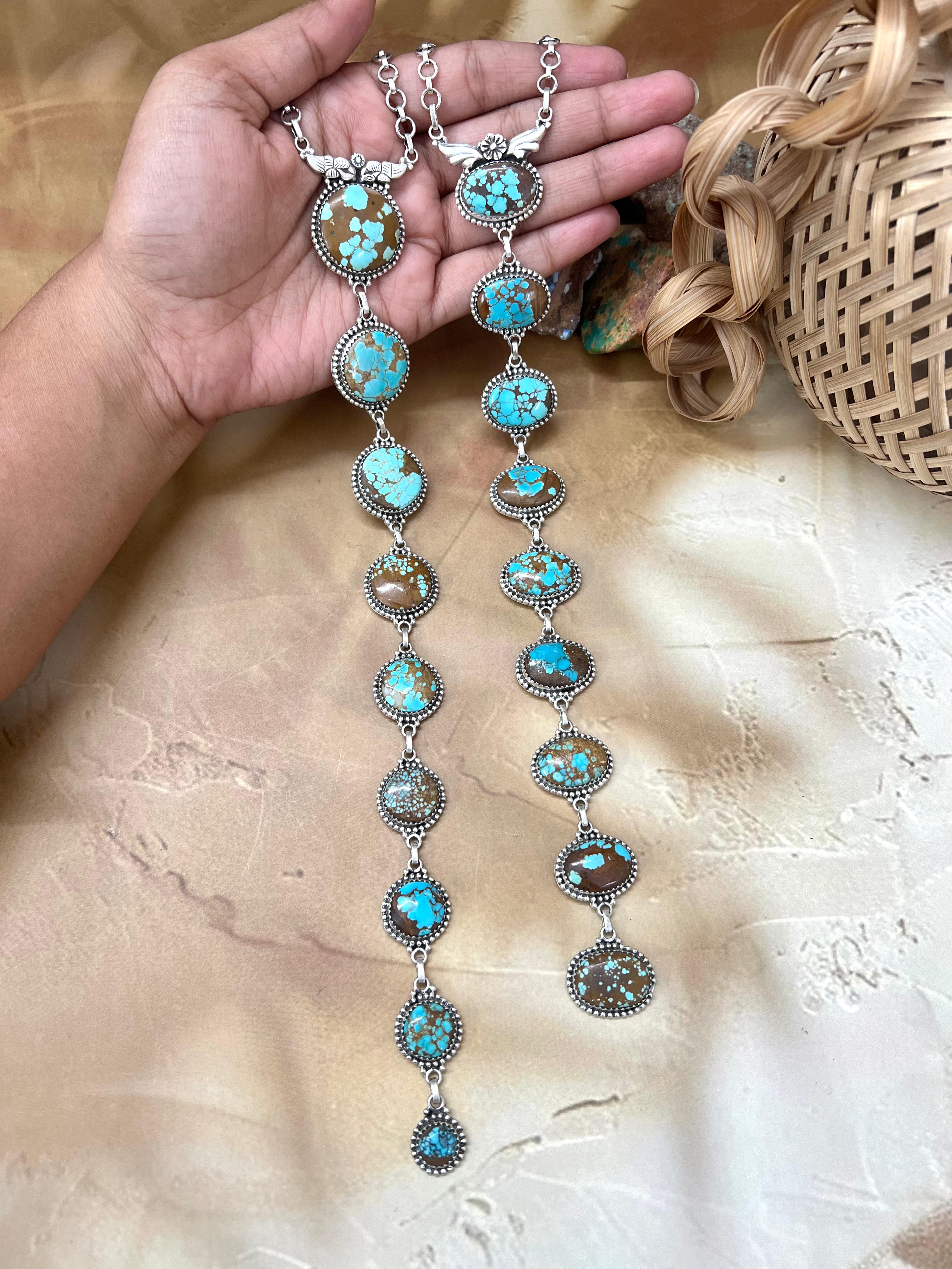 Handmade Sterling Silver Number 8 Turquoise Necklace with Signed Nizhoni