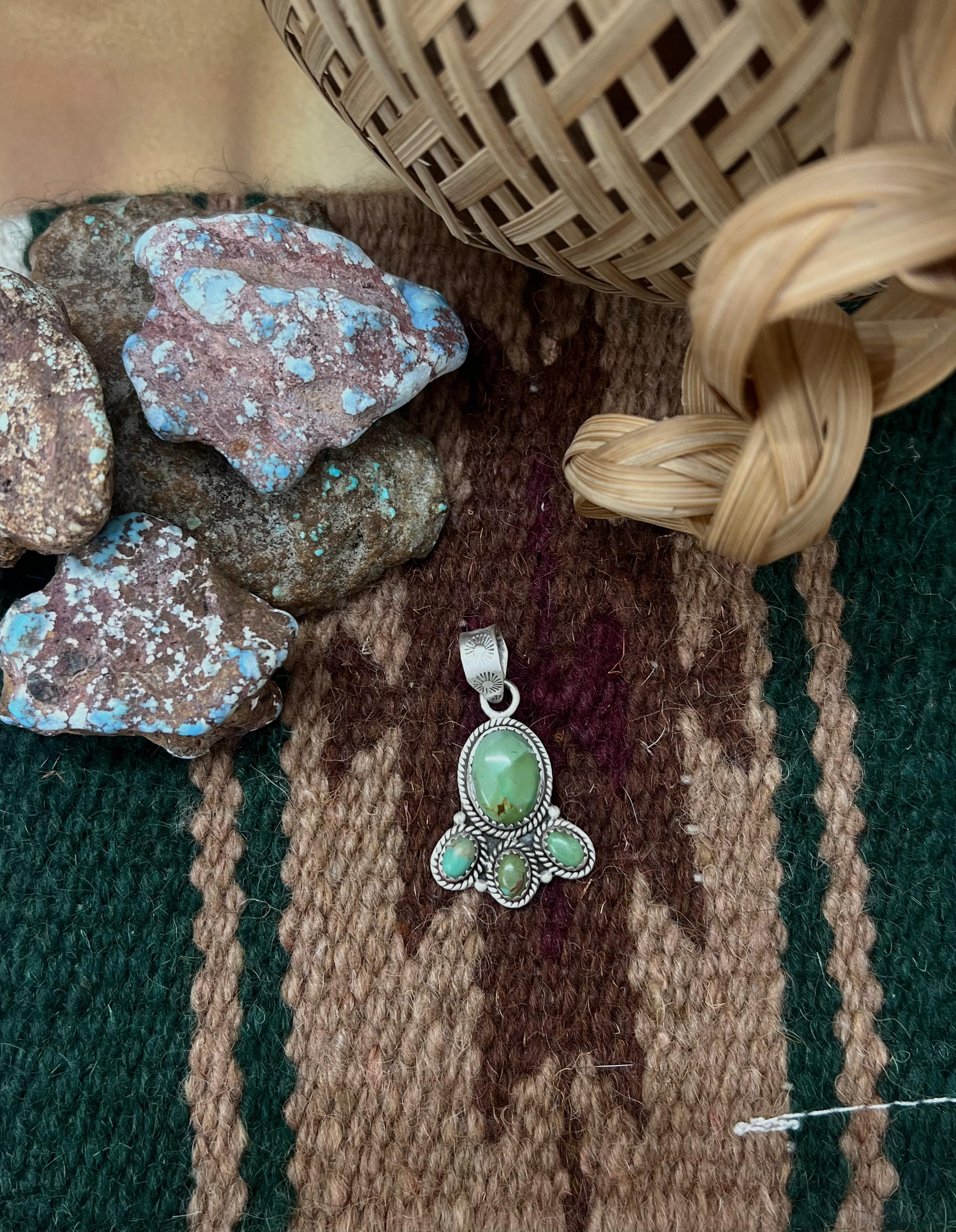 Handmade Sterling Silver Kingman Turquoise Pendant with Signed Nizhoni (9)