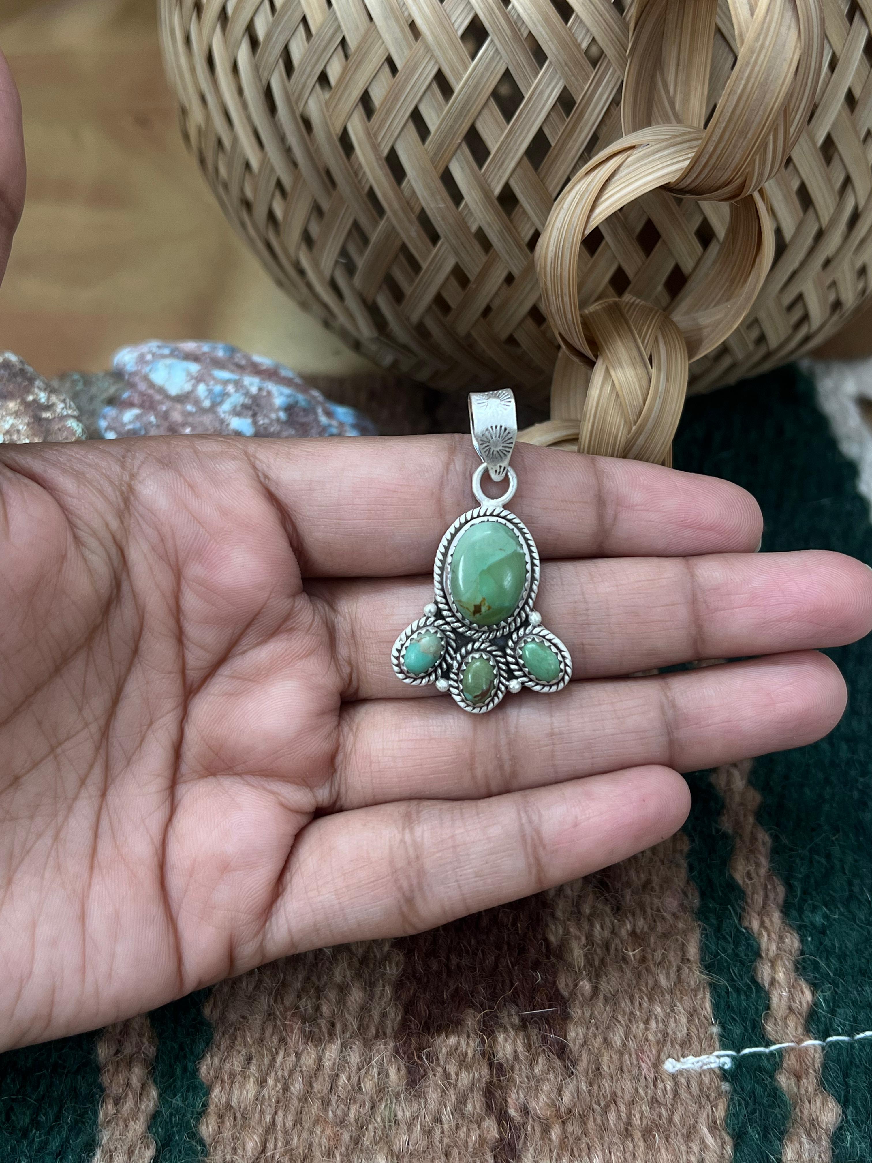 Handmade Sterling Silver Kingman Turquoise Pendant with Signed Nizhoni (9)