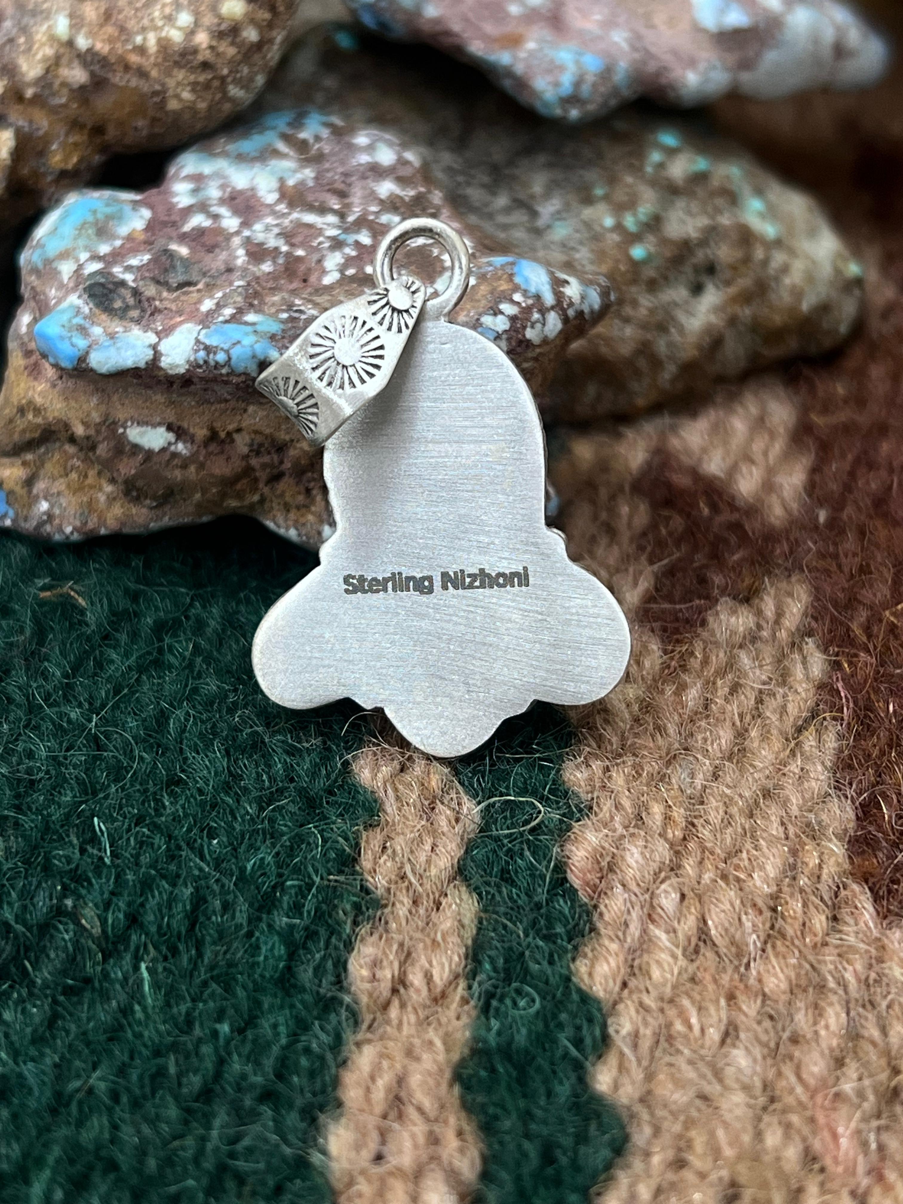 Handmade Sterling Silver Kingman Turquoise Pendant with Signed Nizhoni (9)