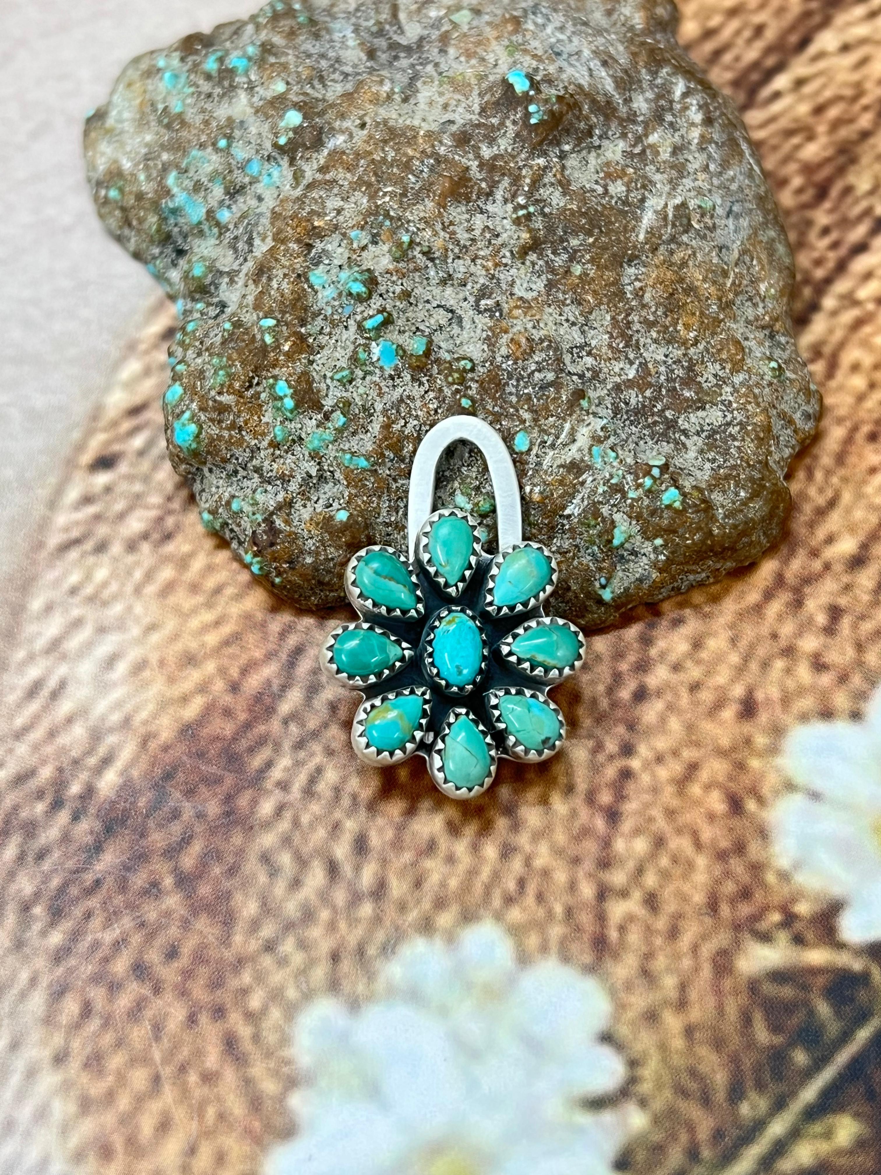 Handmade Sterling Silver Kingman Turquoise Purse Key Clip with Signed Nizhoni