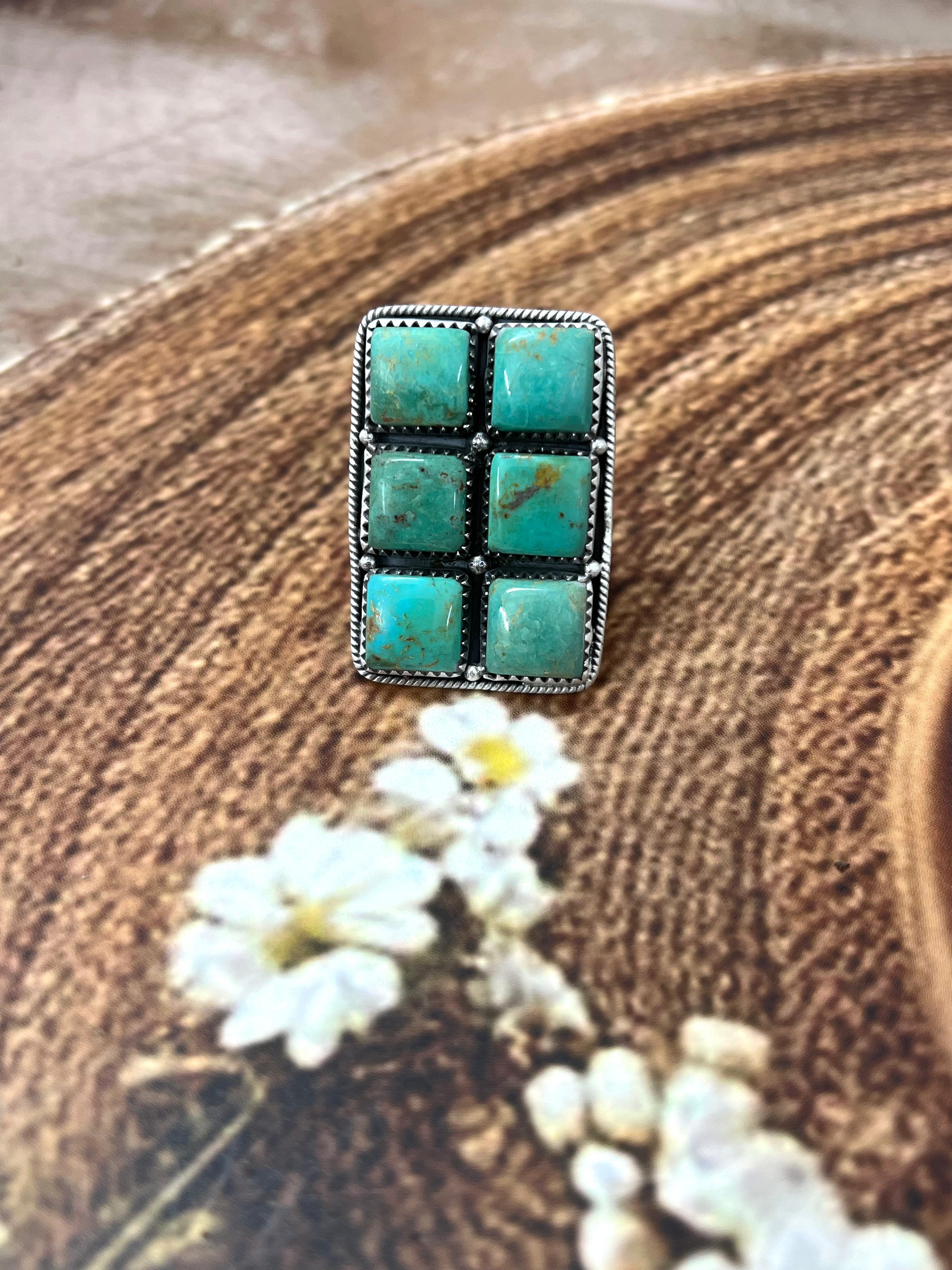 Handmade Sterling Silver Old Stock Royston Turquoise Adjustable Rings with Signed Nizhoni