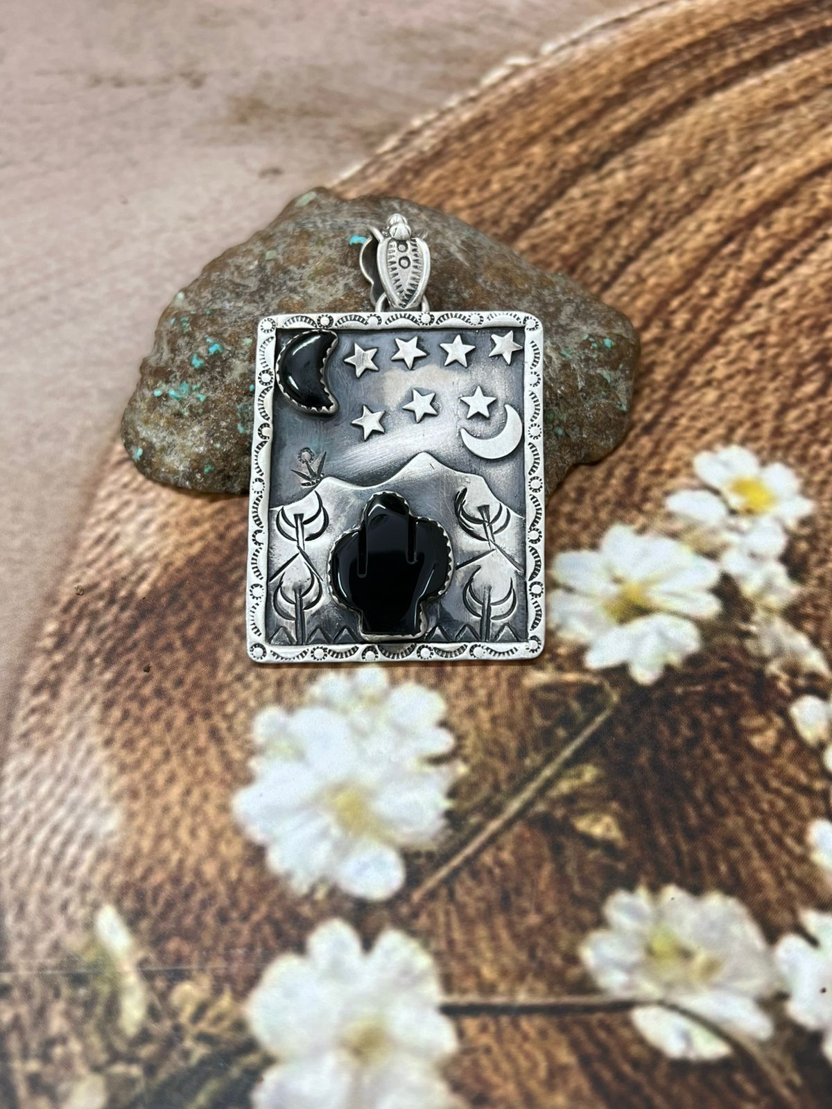 Handmade Sterling Silver Black Onyx Pendant with Signed Nizhoni