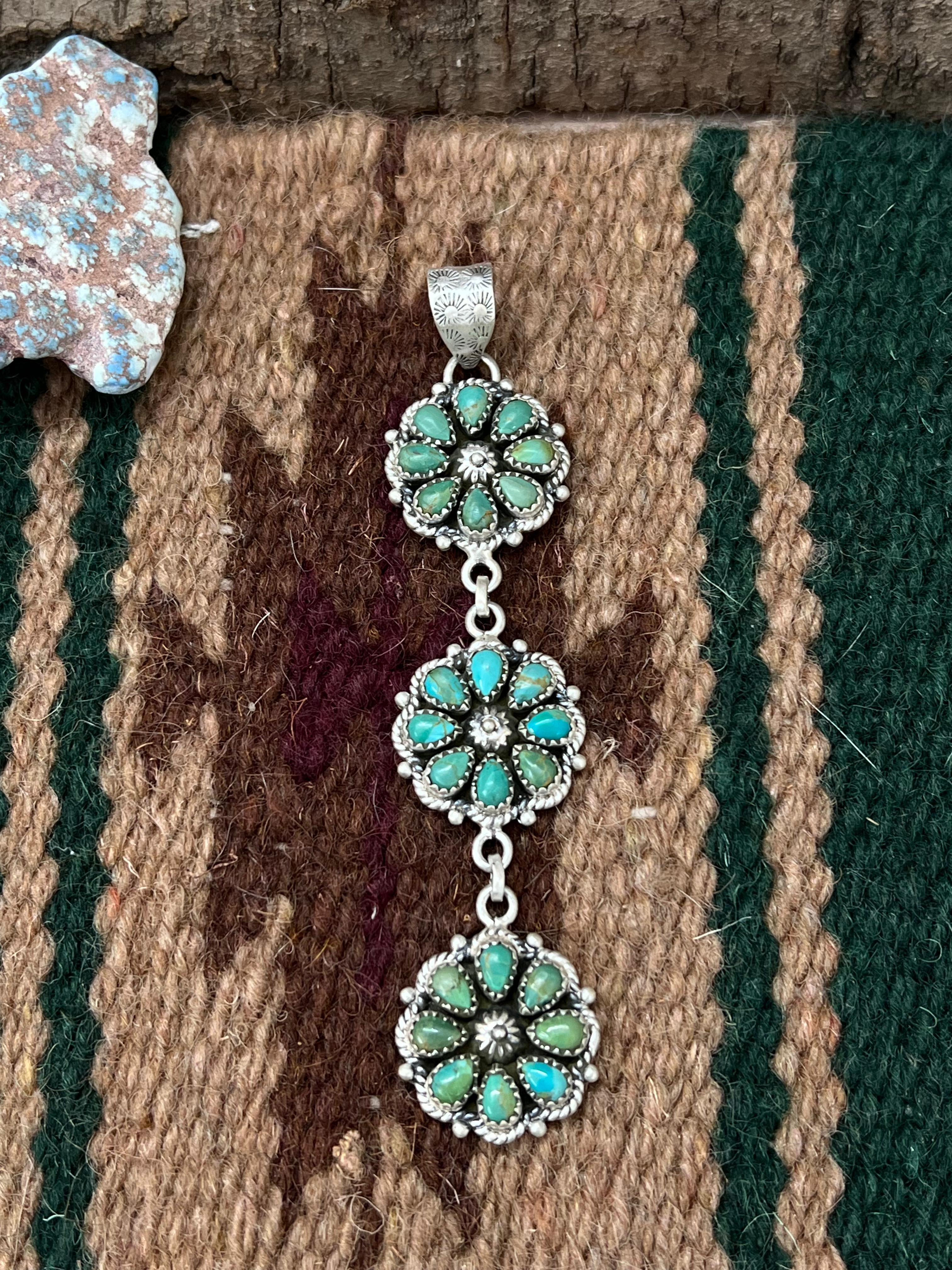 Handmade Sterling Silver Kingman Turquoise Pendant with Signed Nizhoni