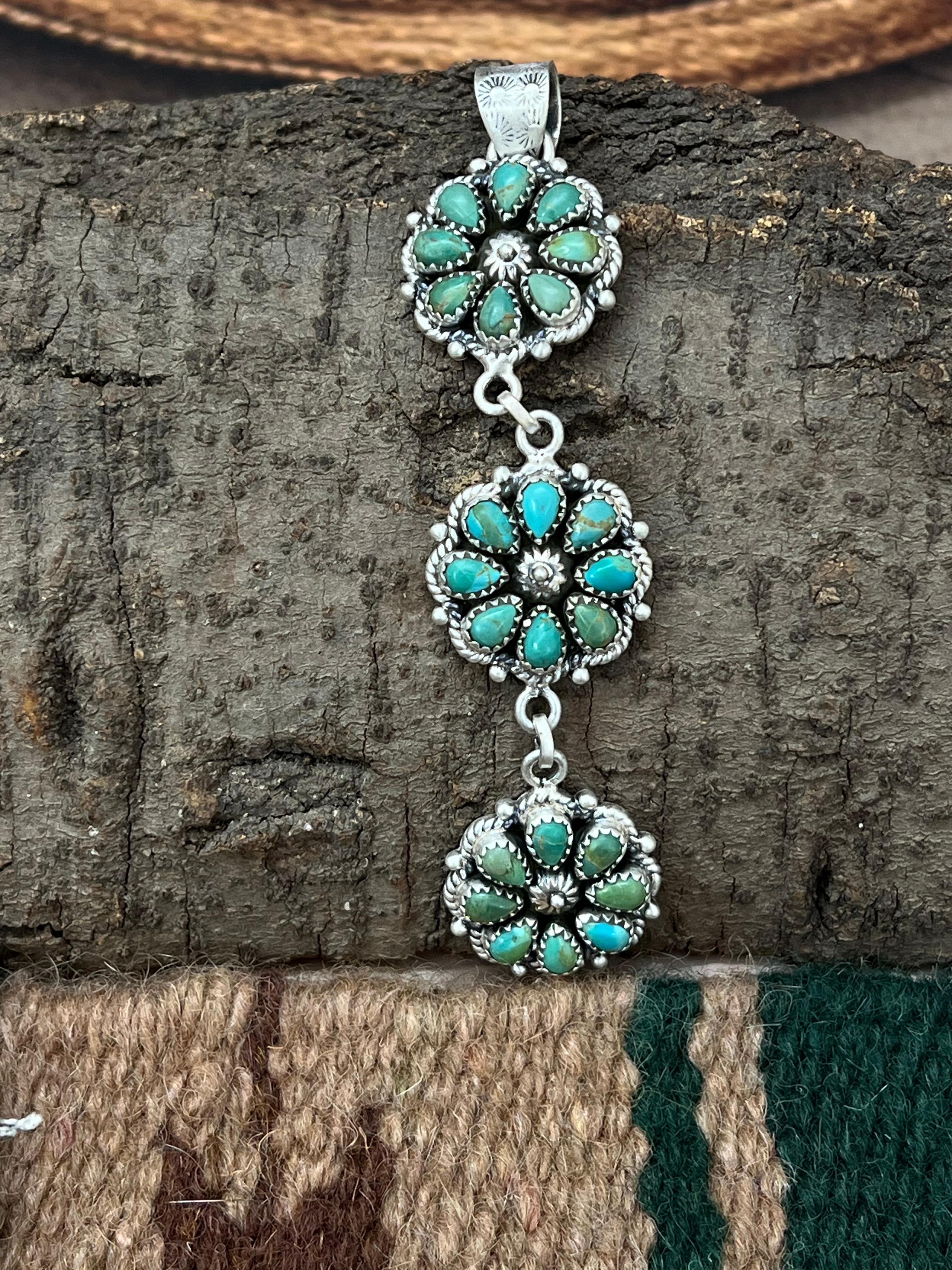 Handmade Sterling Silver Kingman Turquoise Pendant with Signed Nizhoni