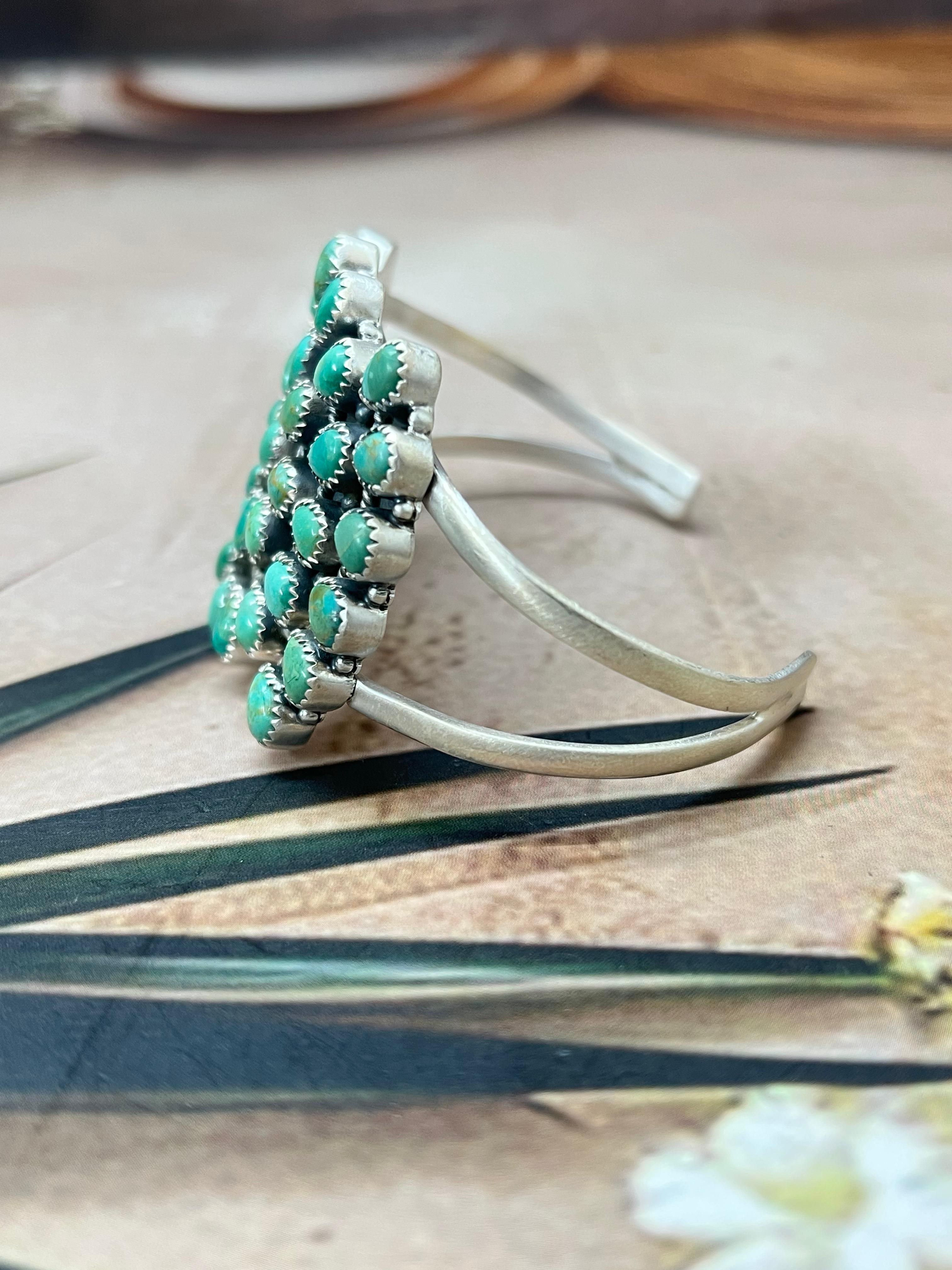 Handmade Sterling Silver Kingman Turquoise Bracelet with Signed Nizhoni