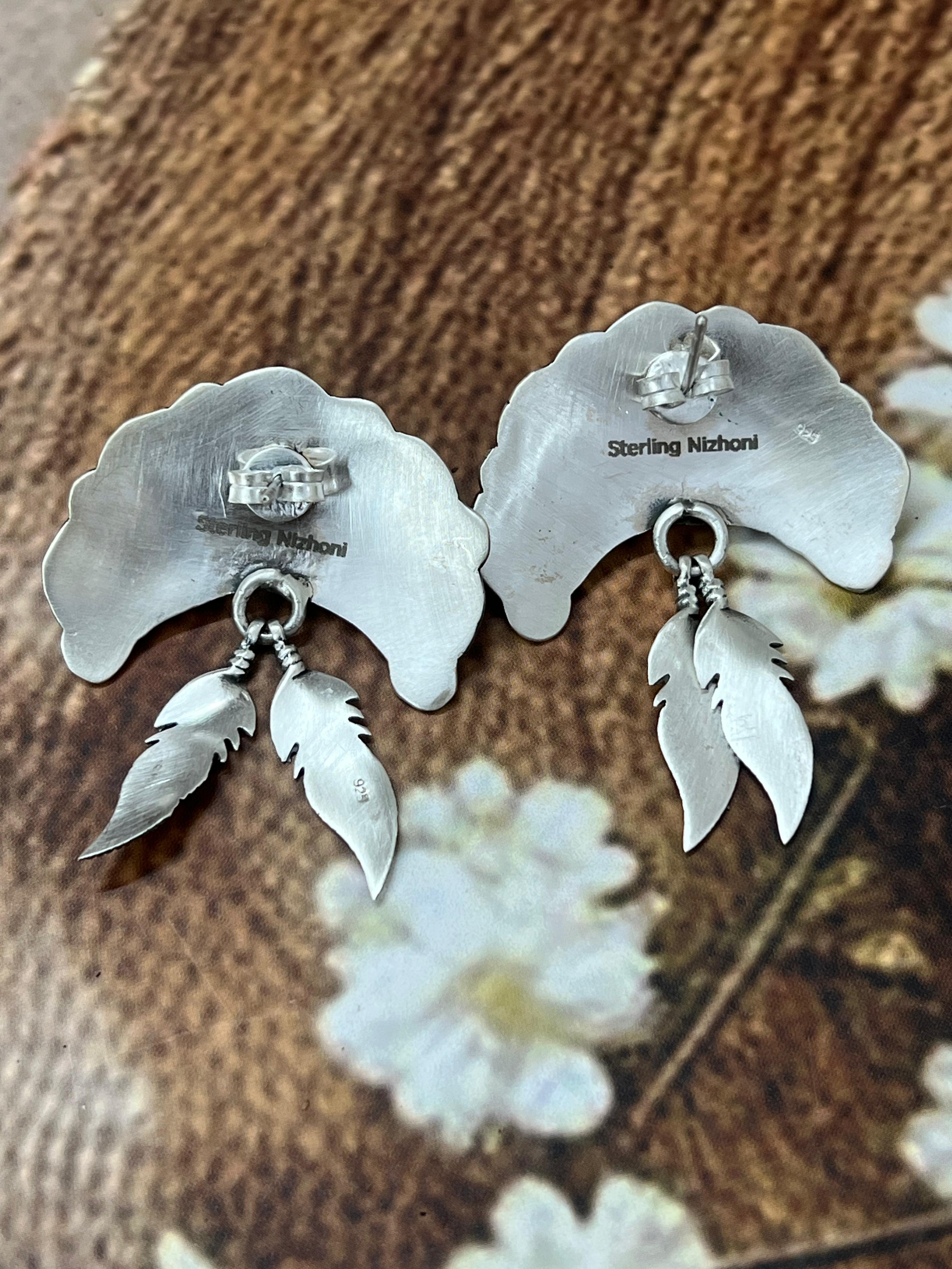 Handmade Sterling Silver Number 8 Turquoise Post Dangle Earrings with Signed Nizhoni