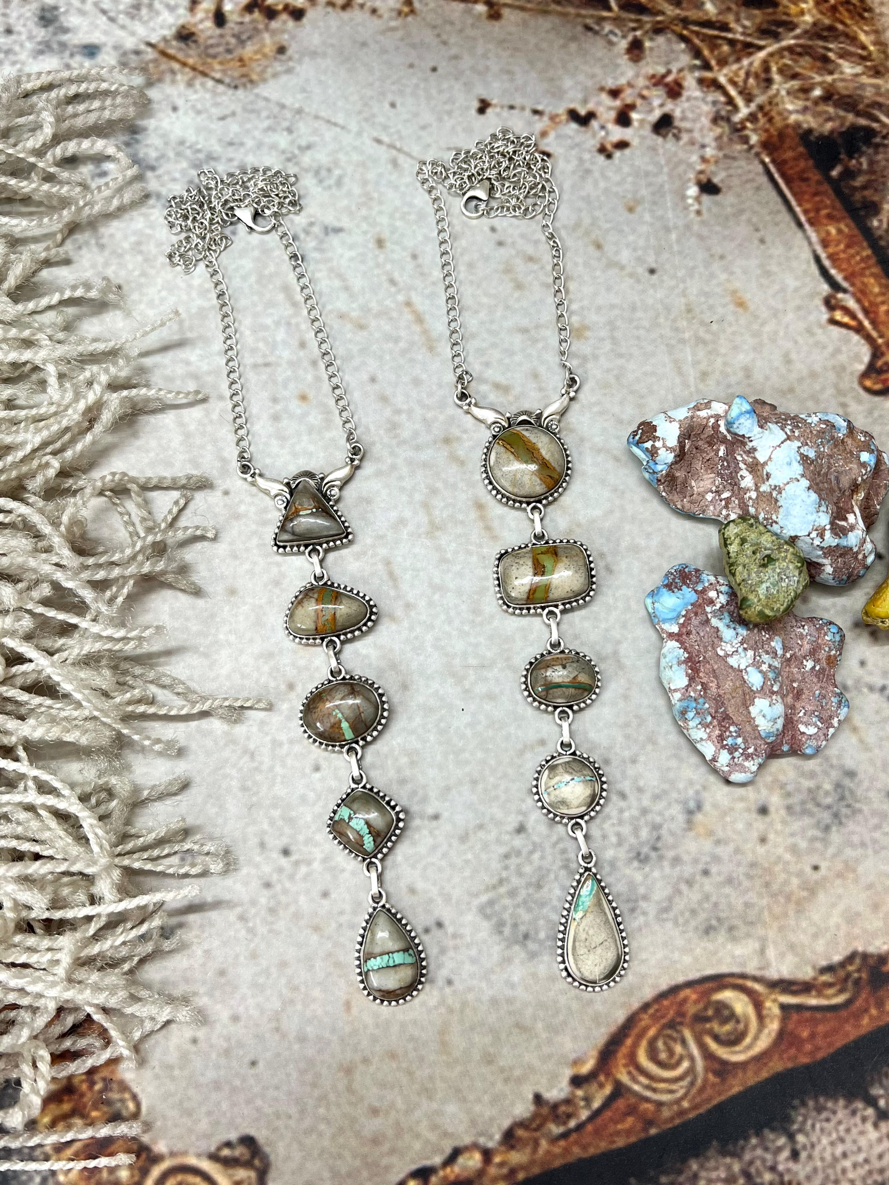 Handmade Sterling Silver Royston Ribbon Turquoise Necklace with Signed Nizhoni