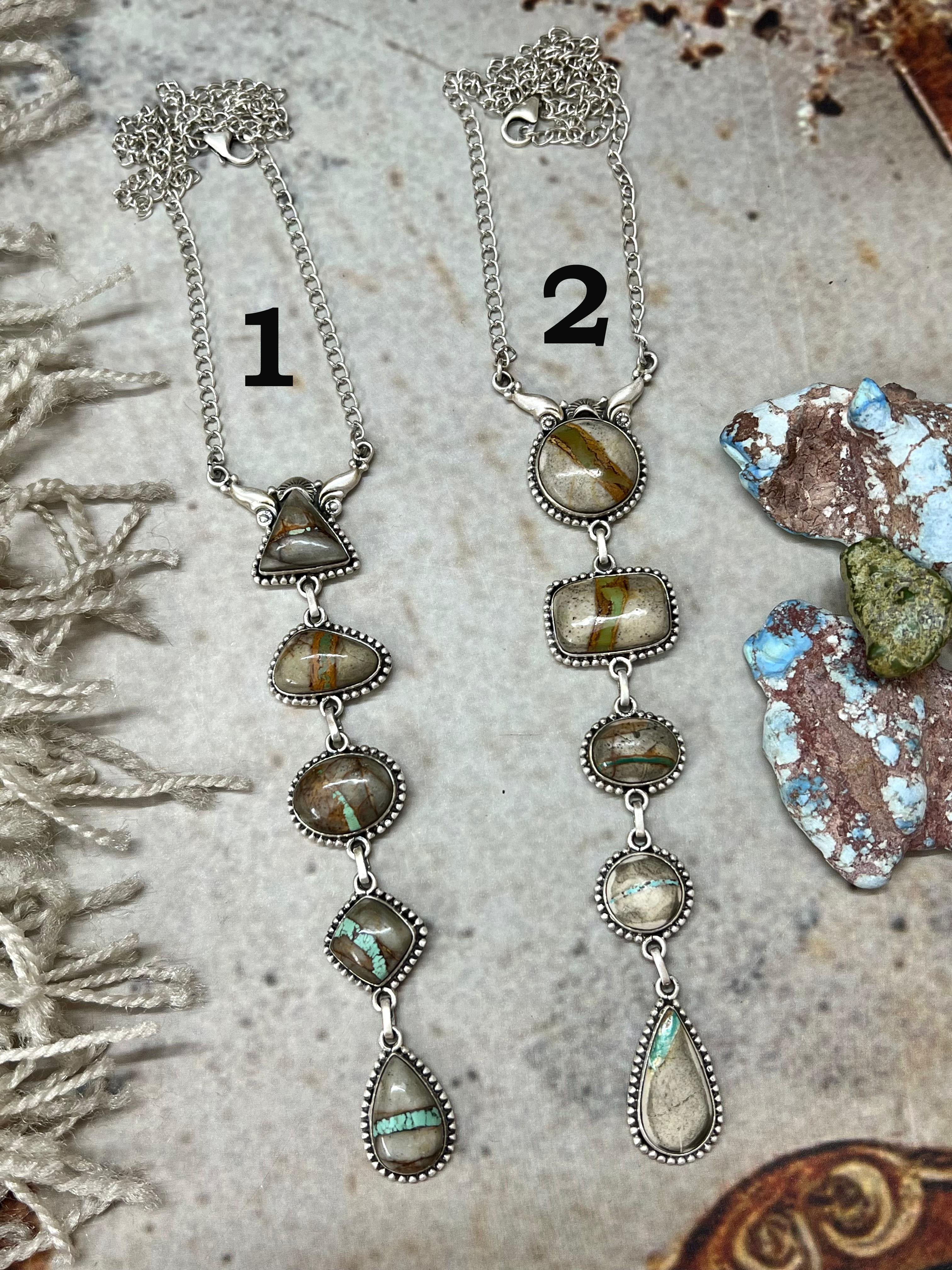 Handmade Sterling Silver Royston Ribbon Turquoise Necklace with Signed Nizhoni