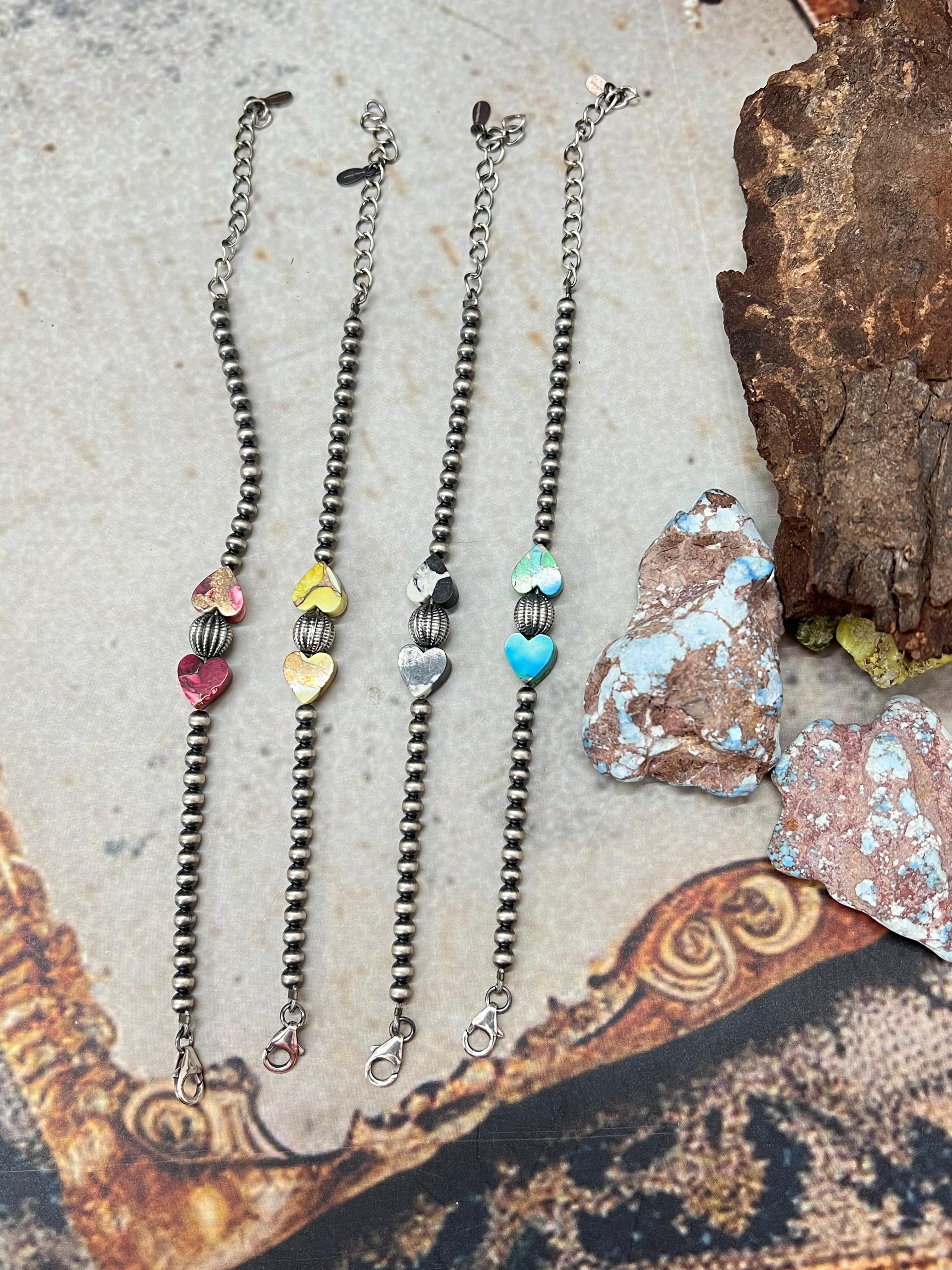 Handmade Sterling Silver Multi Stone Bracelet with Signed Nizhoni