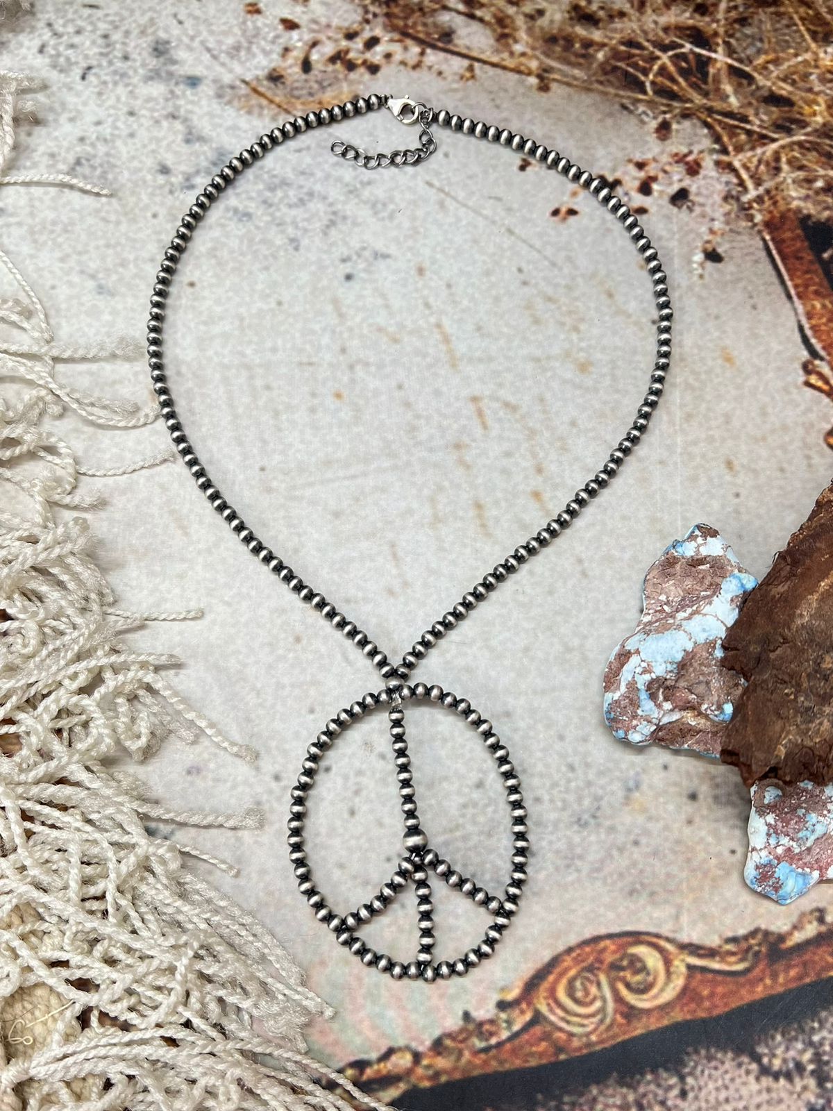 Handmade Sterling Silver PEACE SIGN Beaded Necklace "Signed Nizhoni"