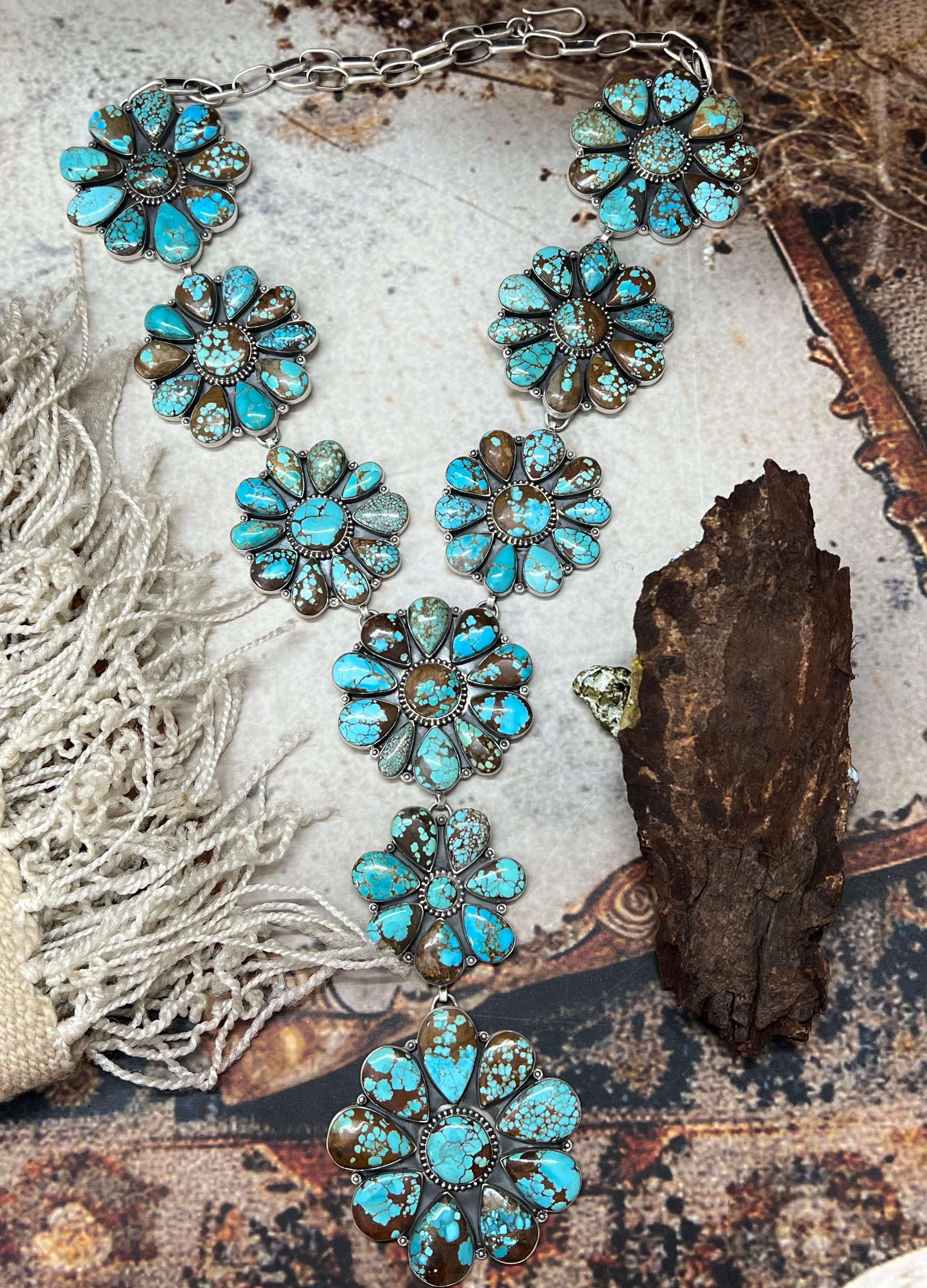 Handmade Sterling Silver Number 8 Turquoise Necklace with Signed Nizhoni