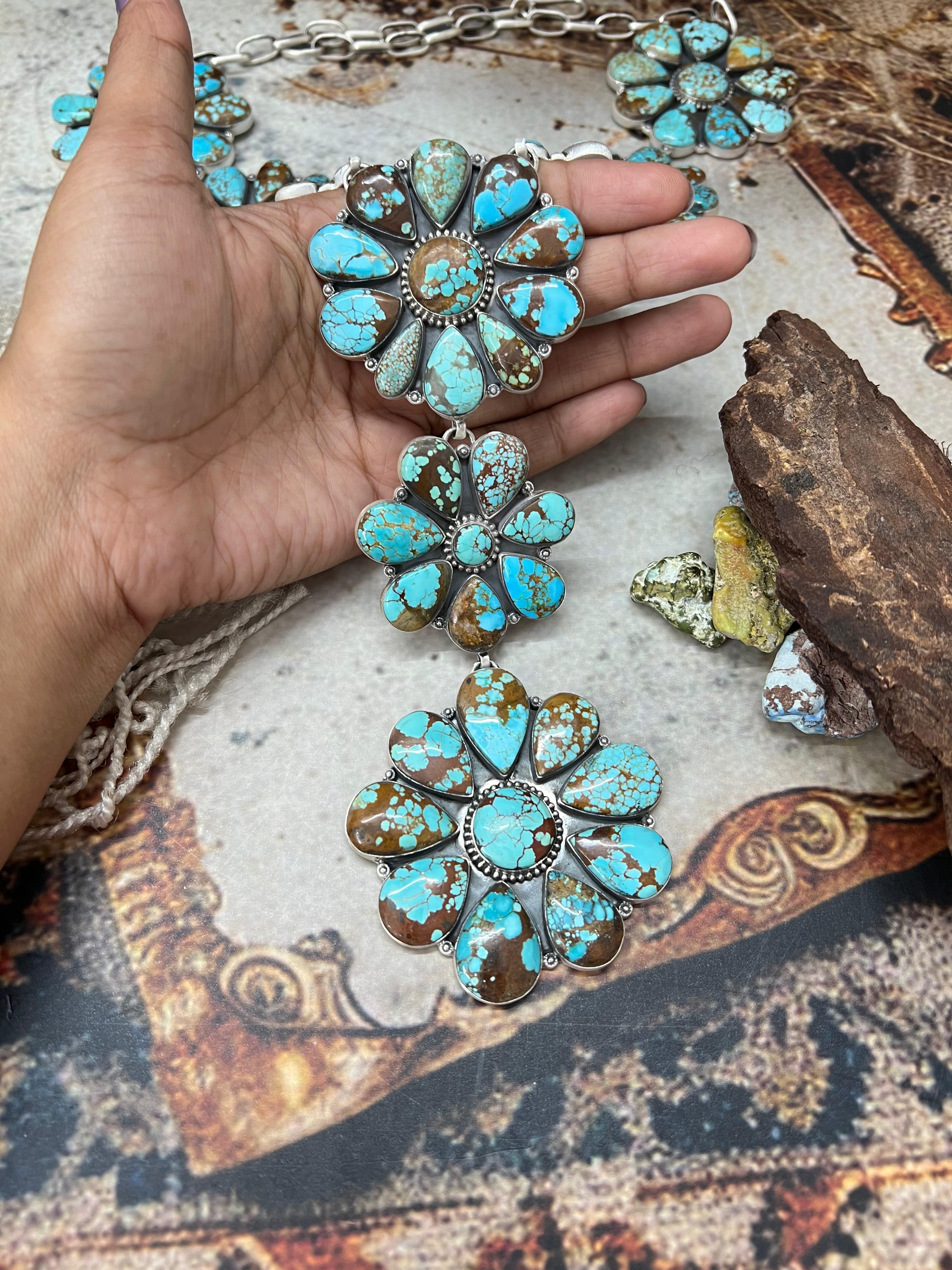 Handmade Sterling Silver Number 8 Turquoise Necklace with Signed Nizhoni