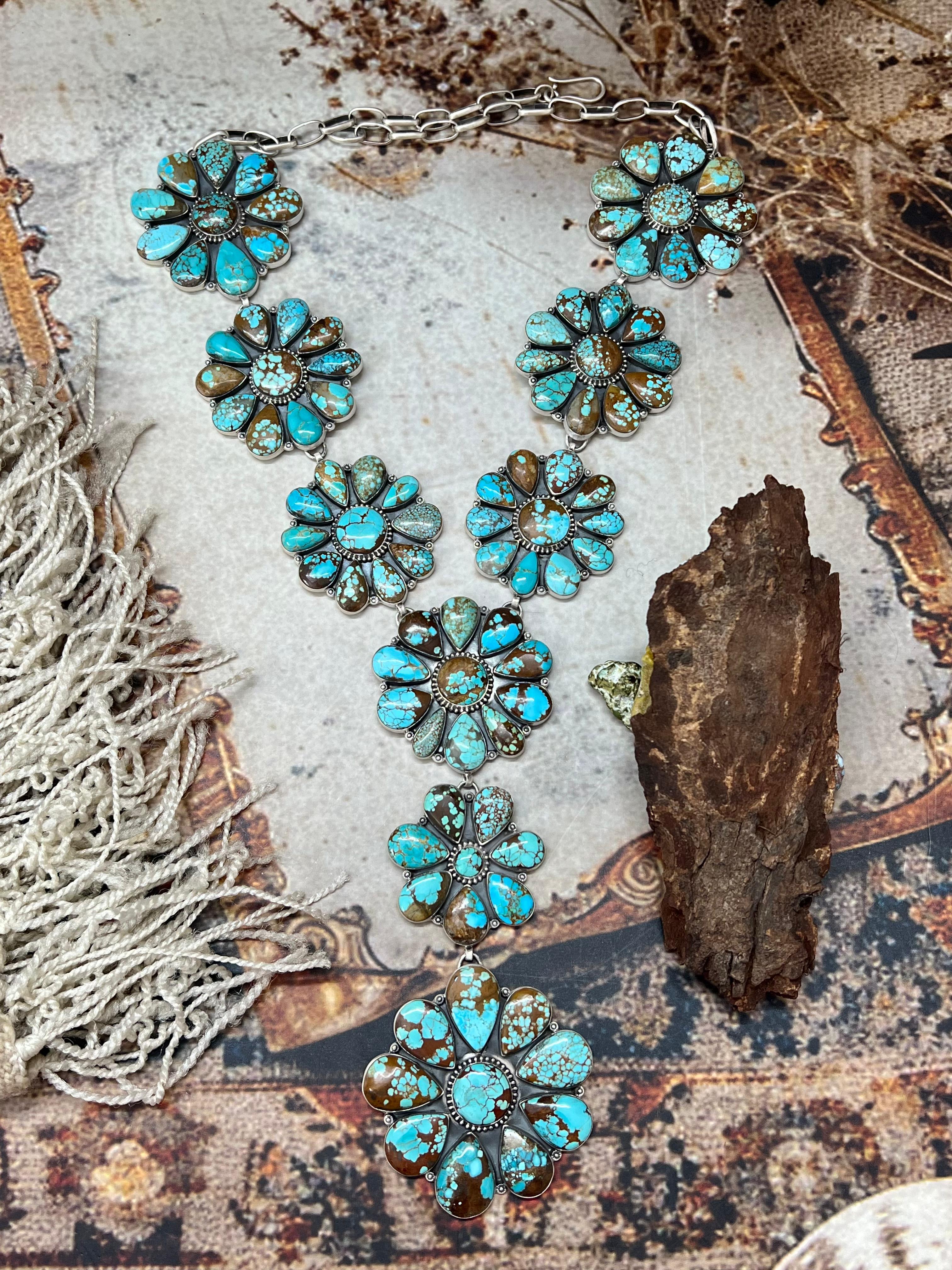 Handmade Sterling Silver Number 8 Turquoise Necklace with Signed Nizhoni