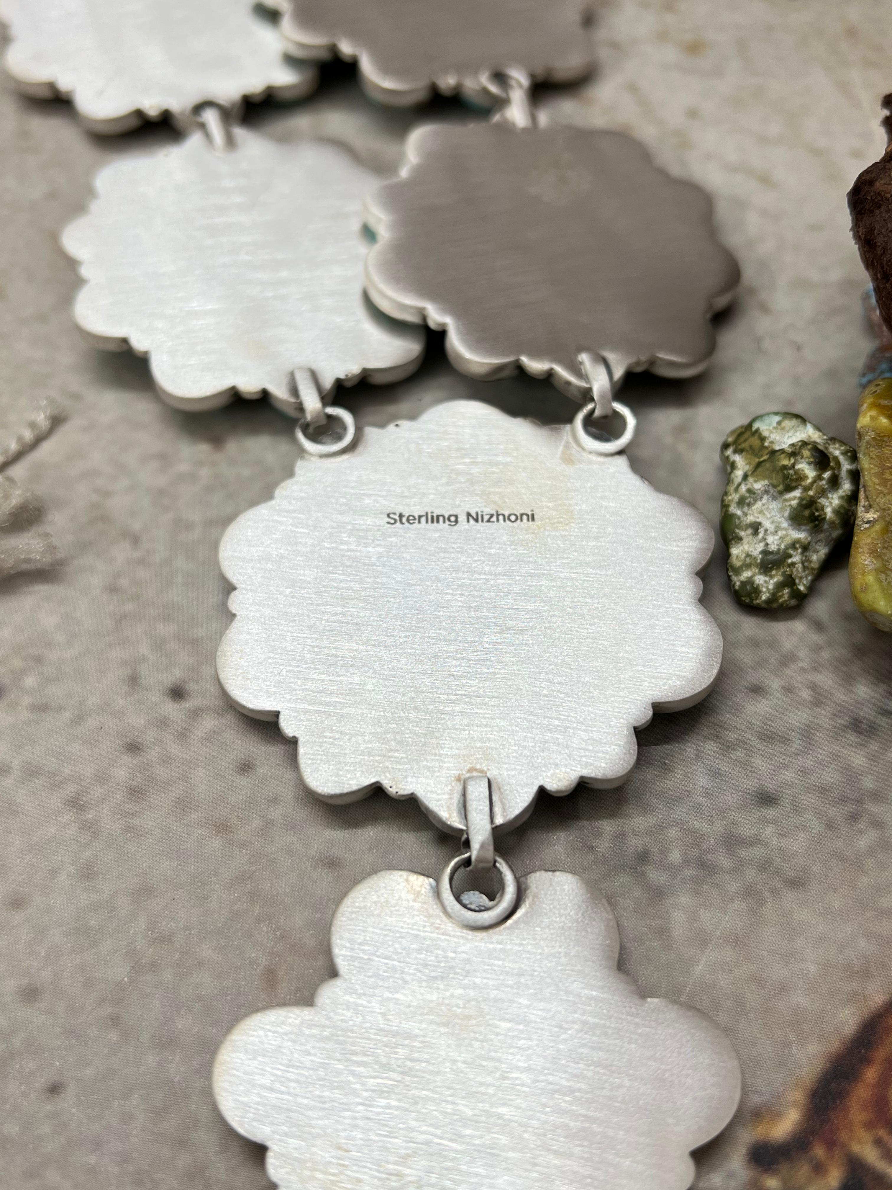 Handmade Sterling Silver Number 8 Turquoise Necklace with Signed Nizhoni