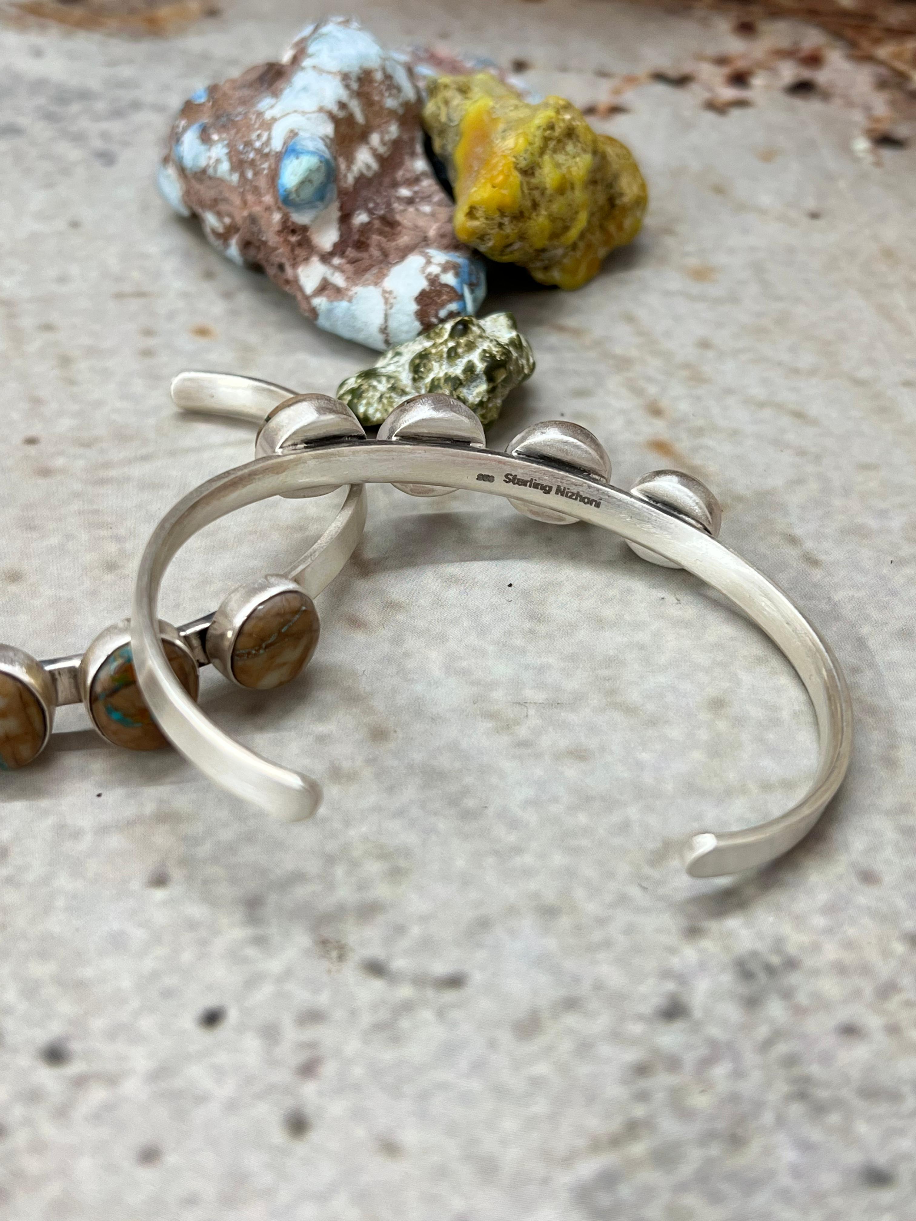 Handmade Sterling Silver Royston Ribbon Turquoise Bracelet with Signed Nizhoni