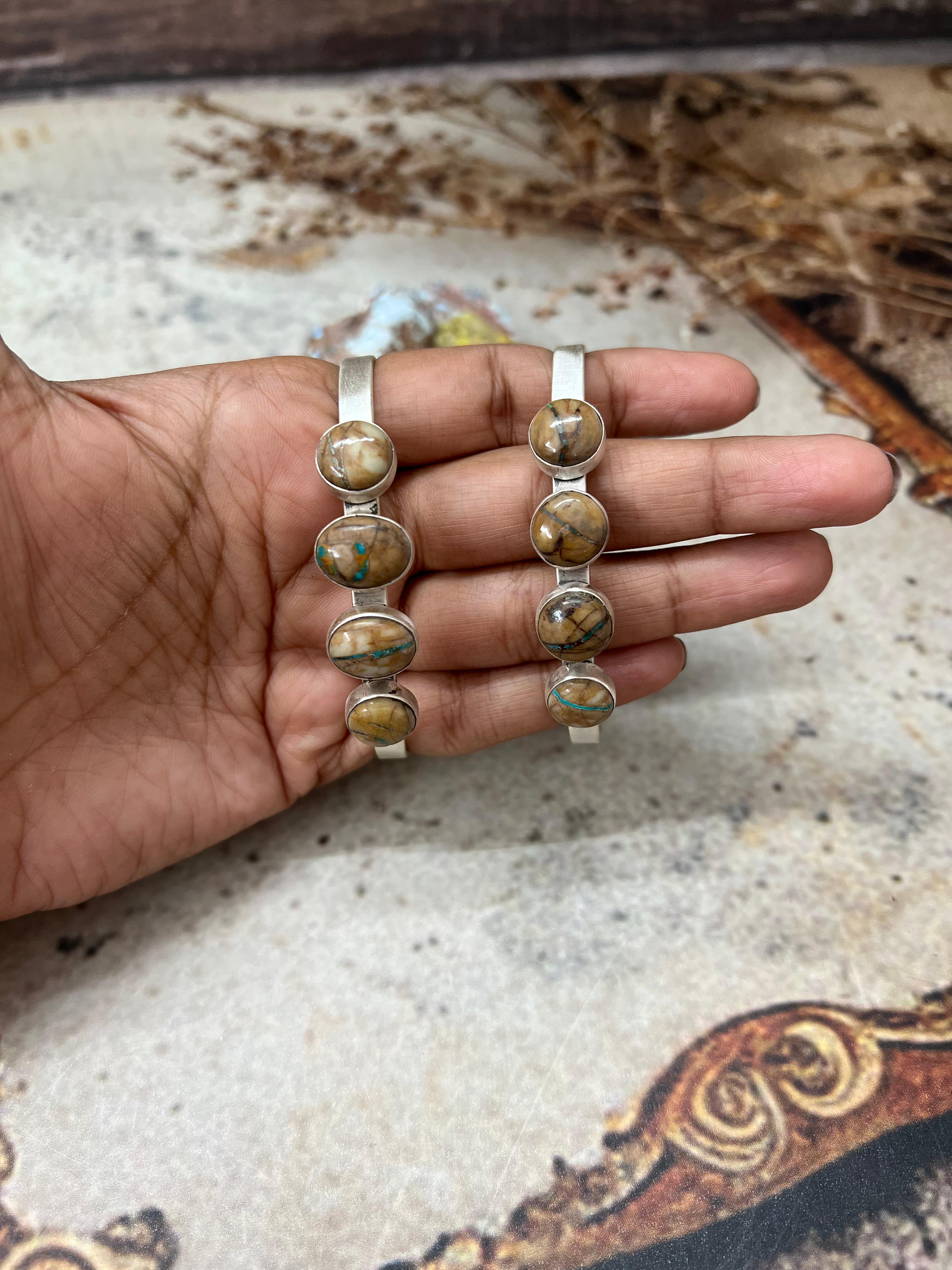 Handmade Sterling Silver Royston Ribbon Turquoise Bracelet with Signed Nizhoni