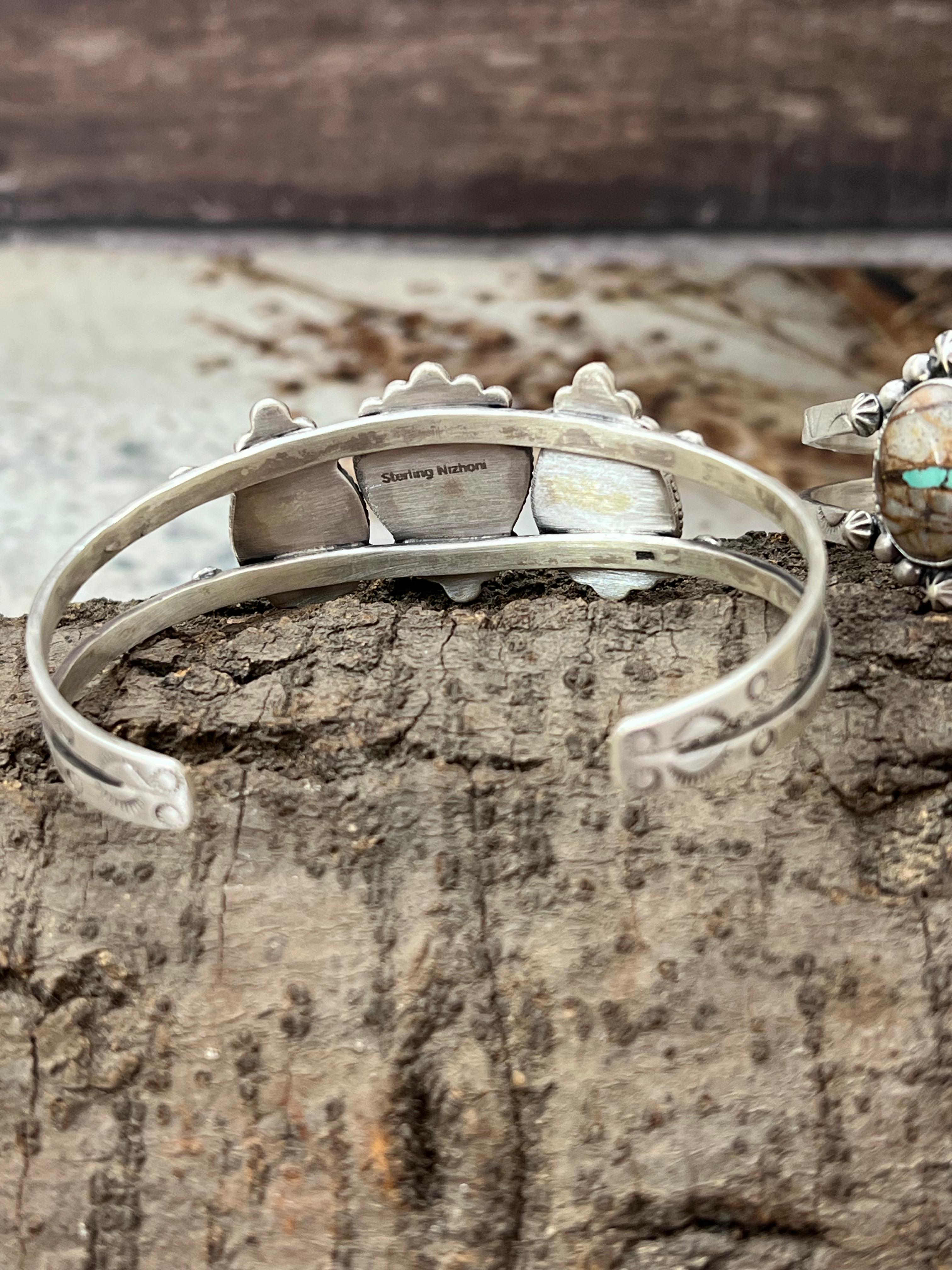 Handmade Sterling Silver Royston Ribbon Turquoise Bracelet with Signed Nizhoni