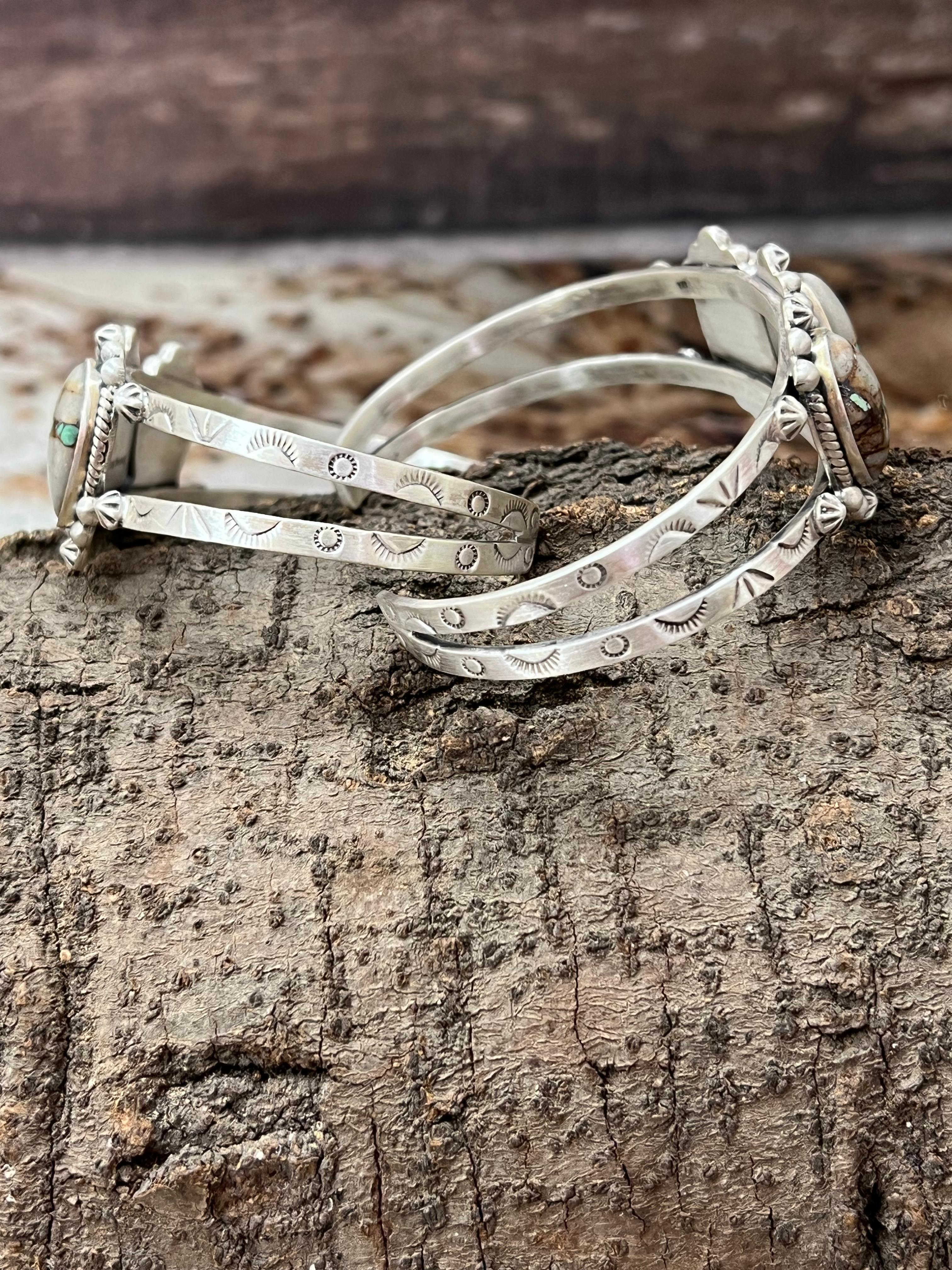 Handmade Sterling Silver Royston Ribbon Turquoise Bracelet with Signed Nizhoni