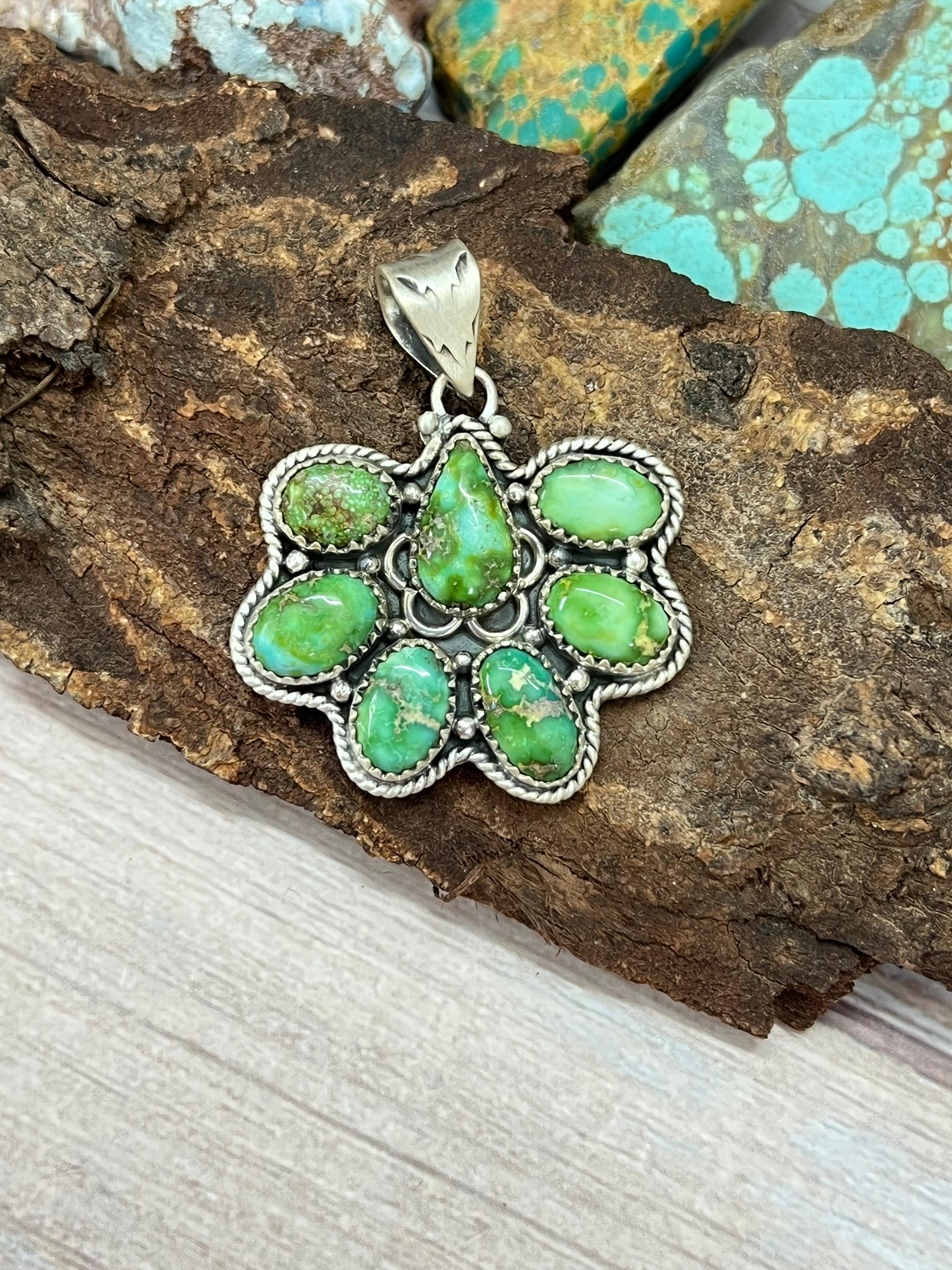 Handmade Sterling Silver Sonoran Mountain Turquoise Pendant with Signed Nizhoni