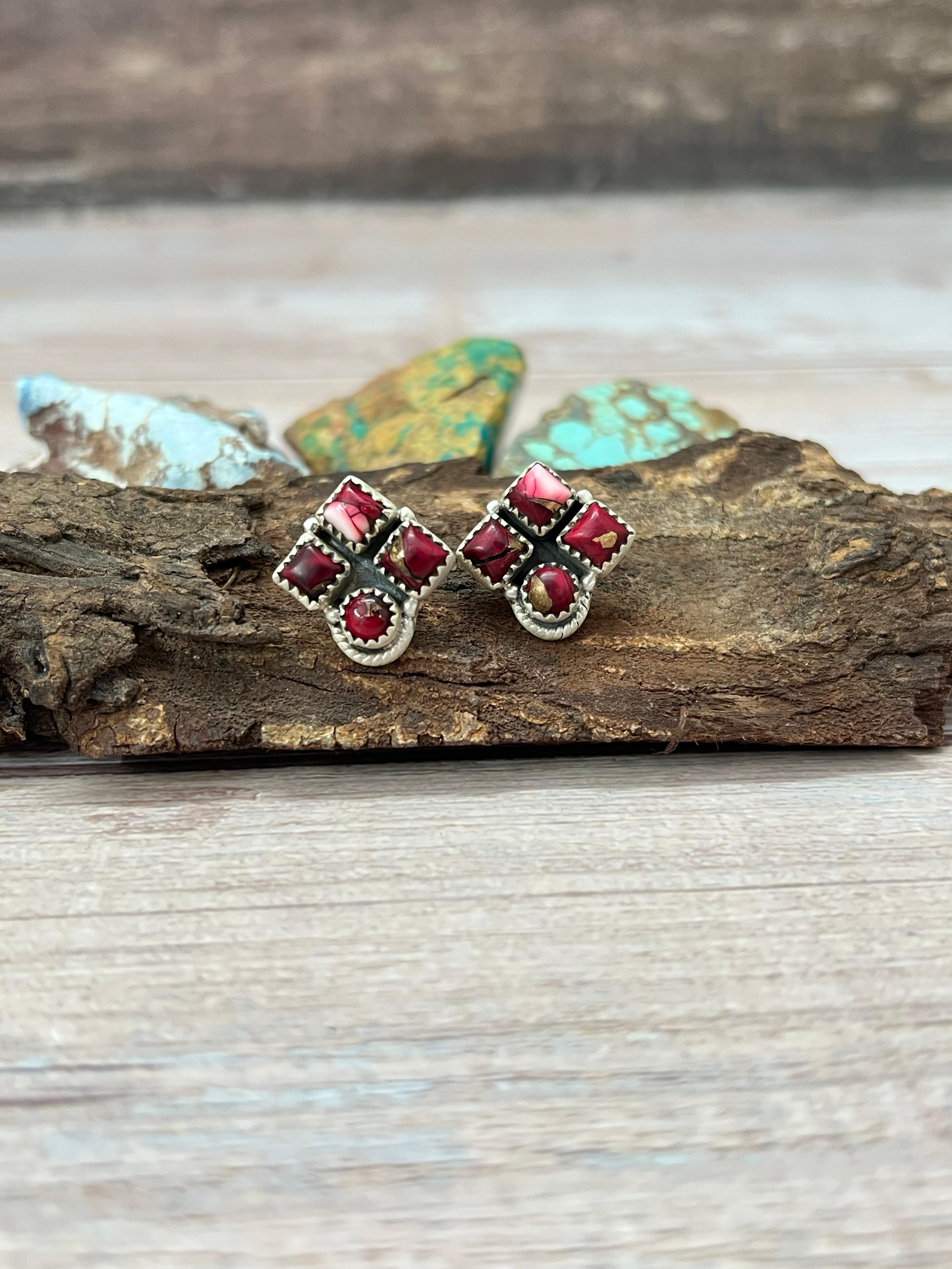 Handmade Sterling Silver Dahlia Rose Post Studs with Signed Nizhoni