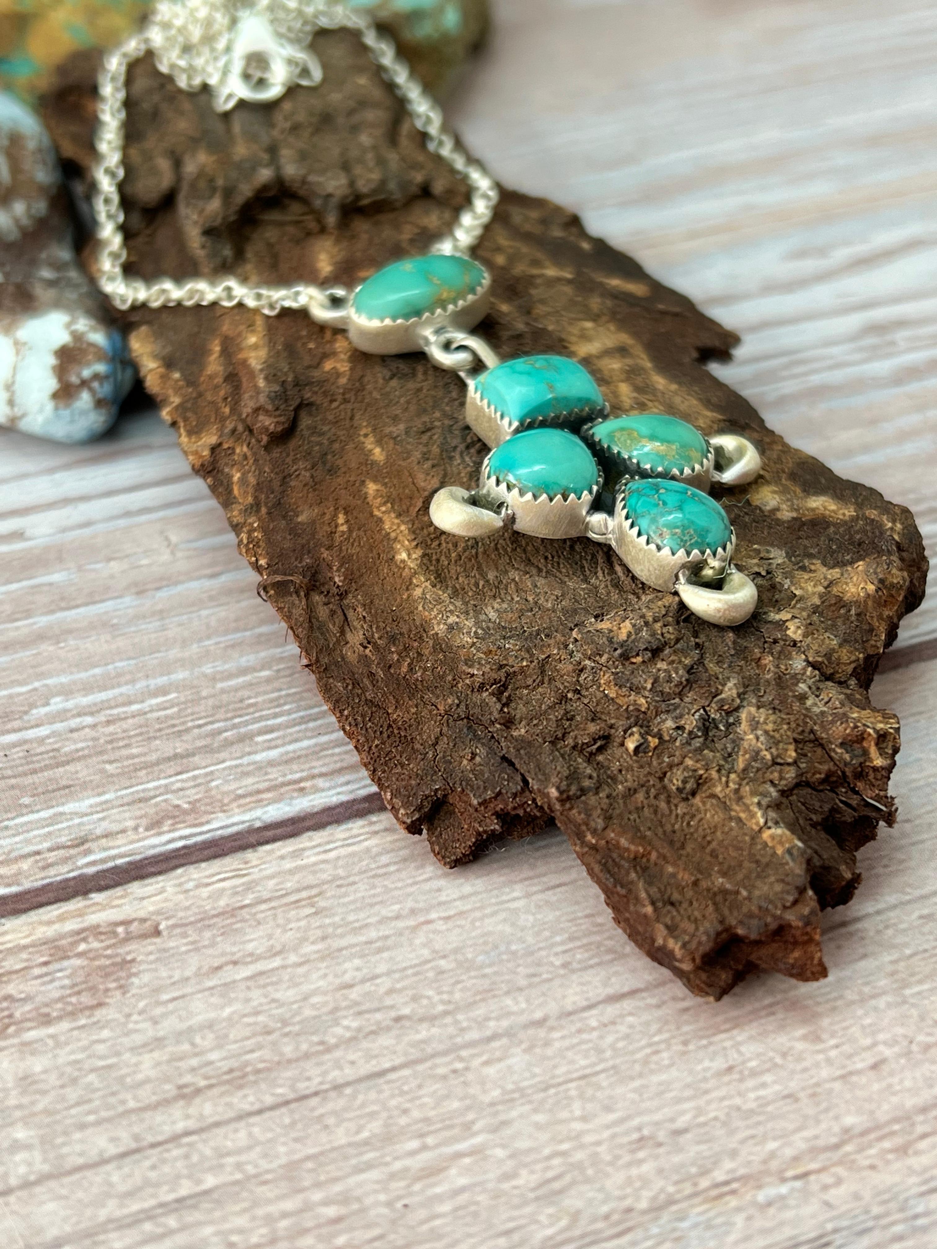 Handmade Sterling Silver Emerald Valley Necklace with Signed Nizhoni