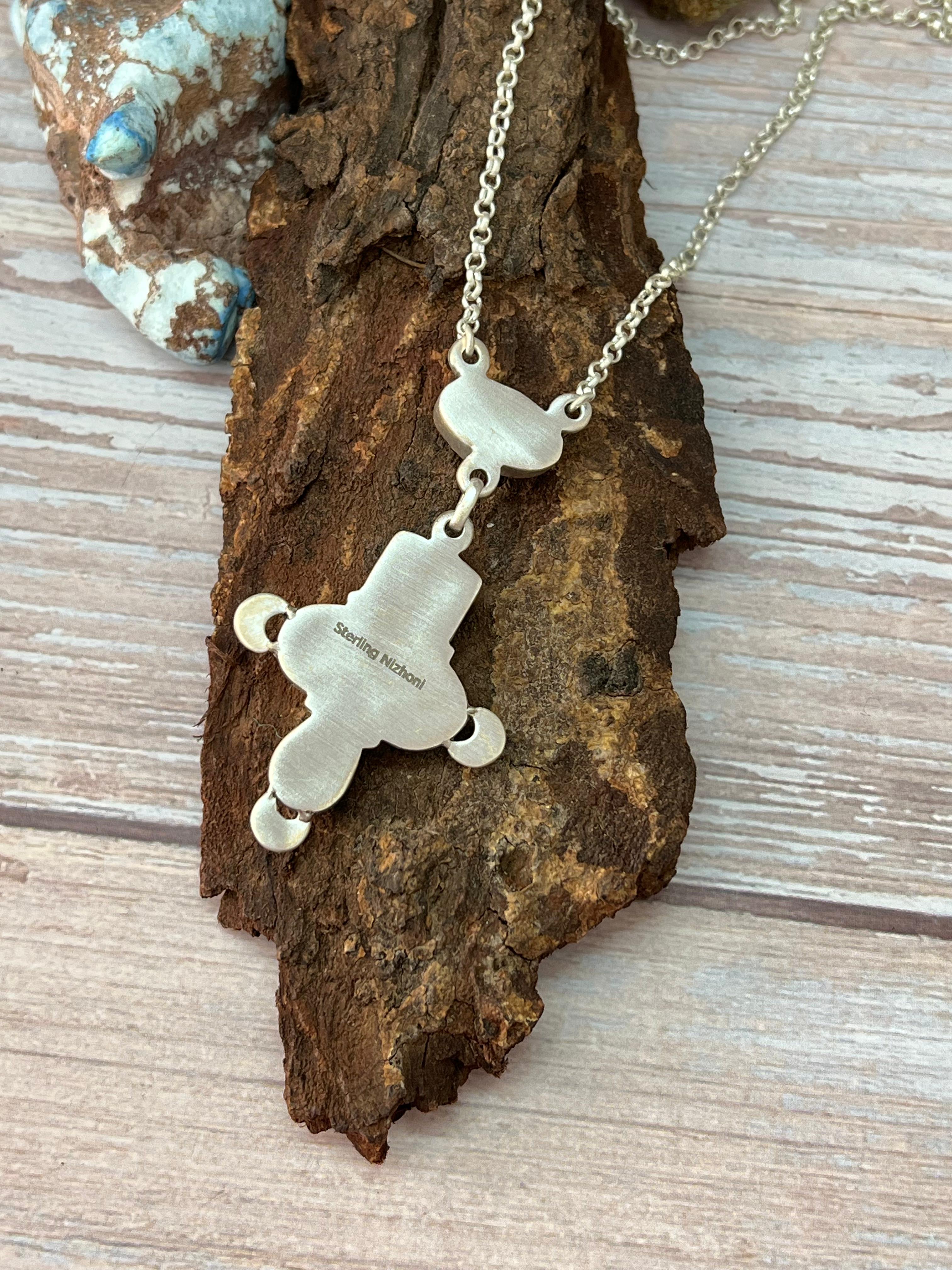 Handmade Sterling Silver Emerald Valley Necklace with Signed Nizhoni