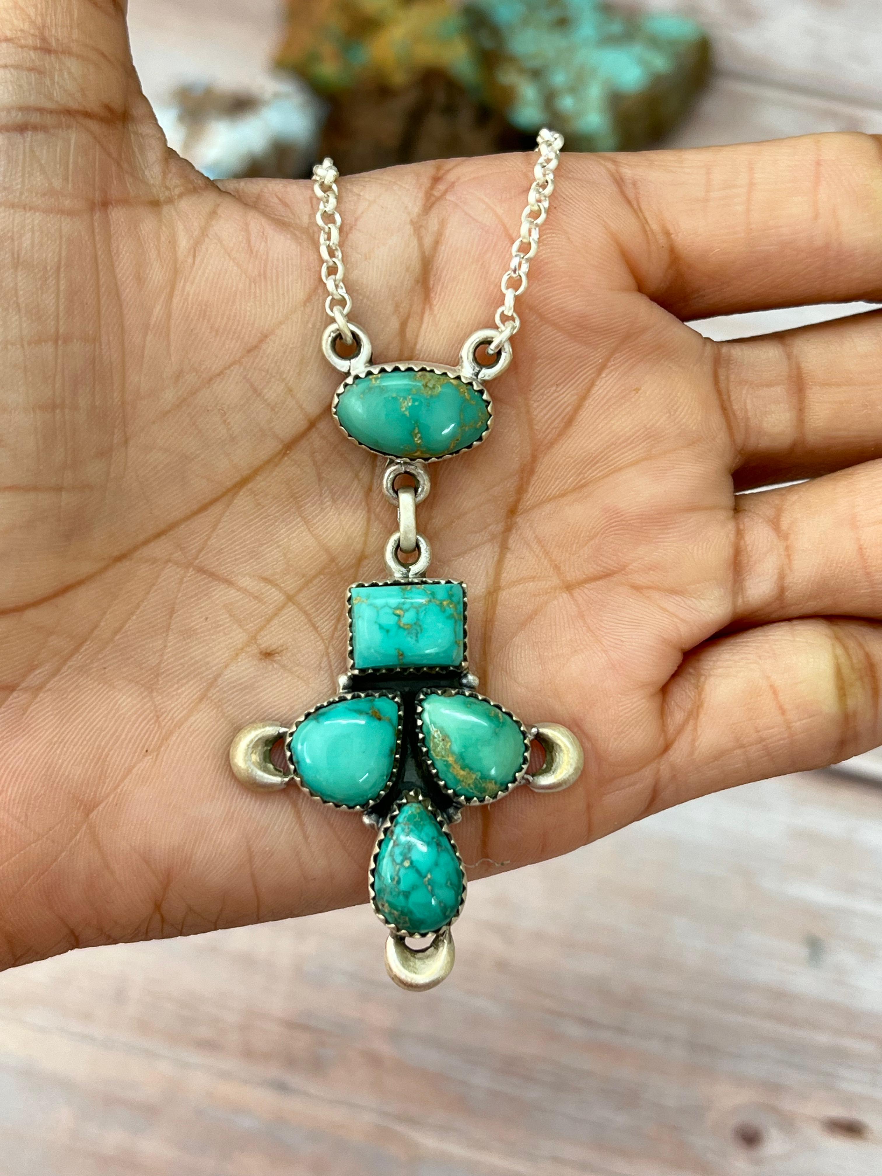 Handmade Sterling Silver Emerald Valley Necklace with Signed Nizhoni