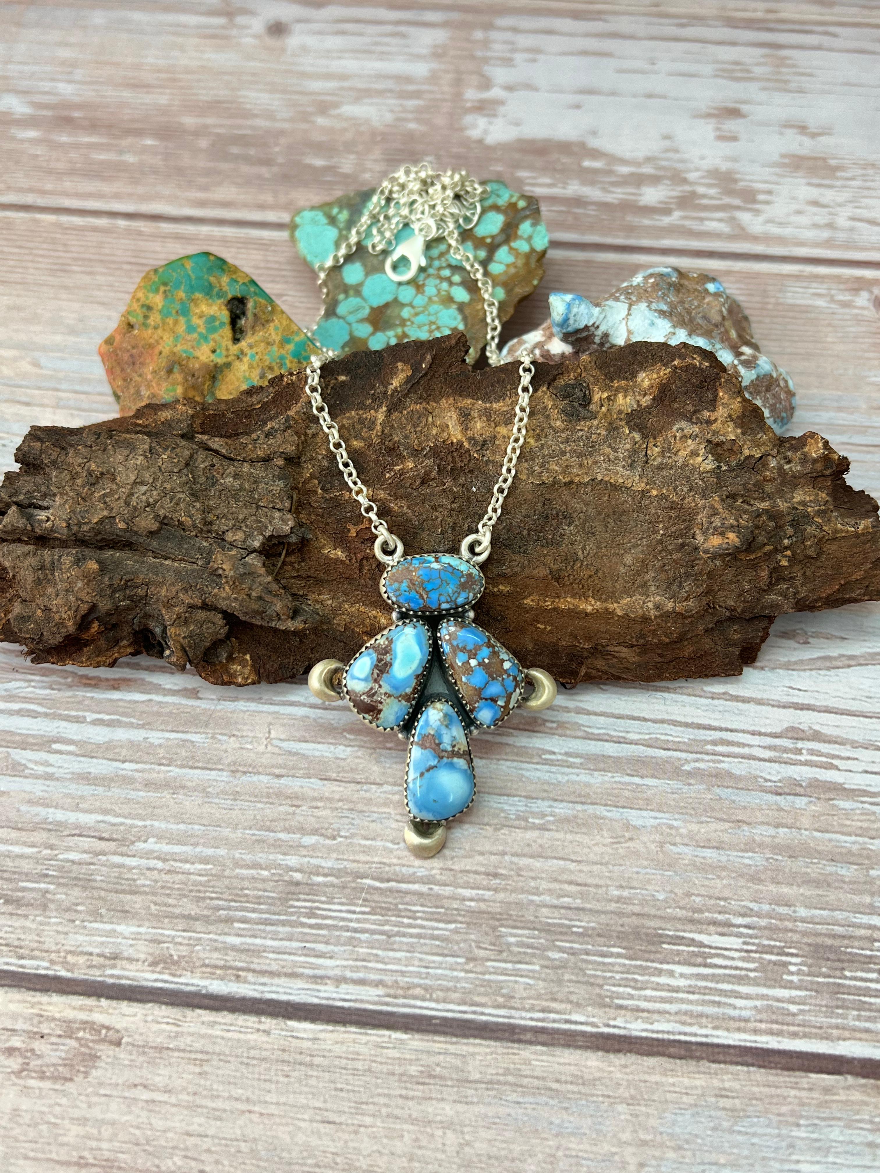 Handmade Sterling Silver Golden Hills Turquoise Necklace with Signed Nizhoni