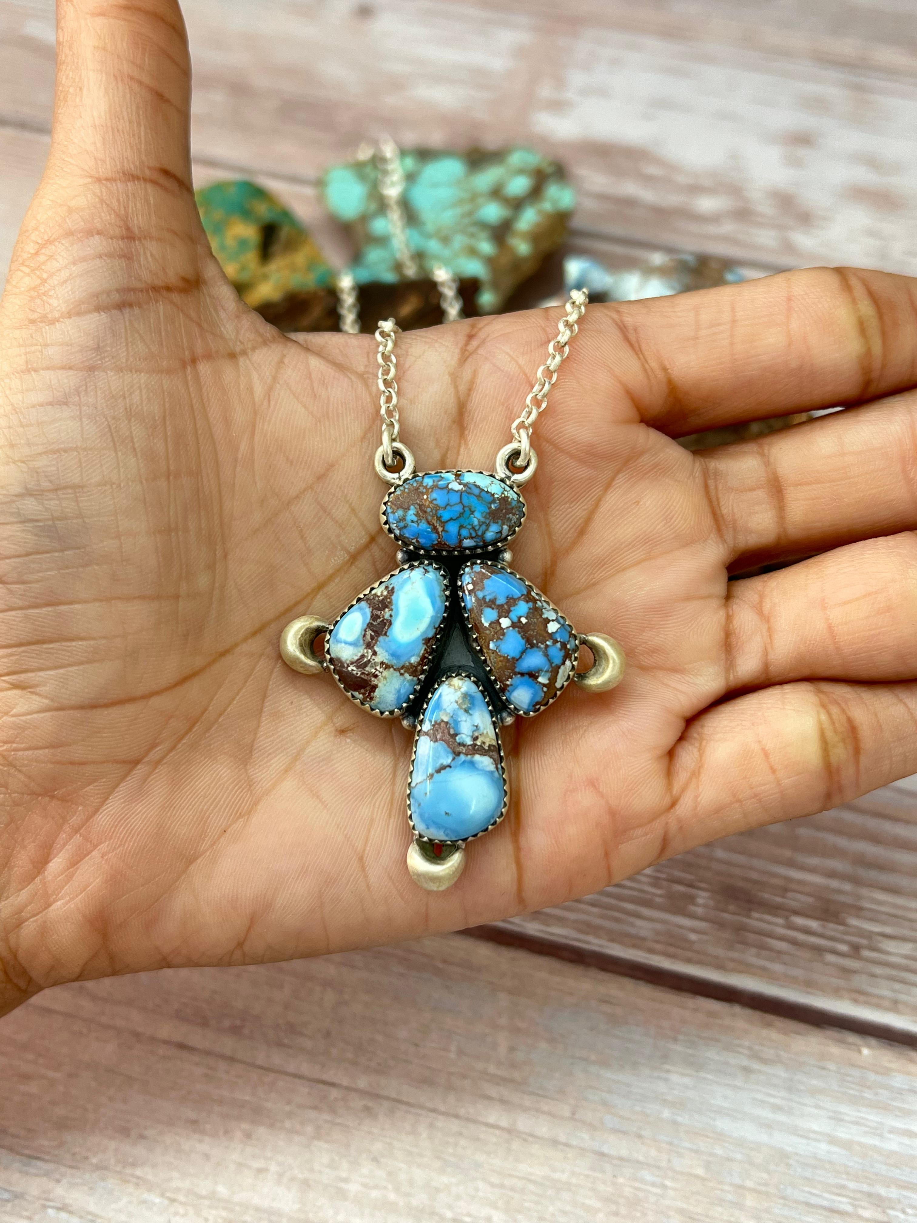 Handmade Sterling Silver Golden Hills Turquoise Necklace with Signed Nizhoni