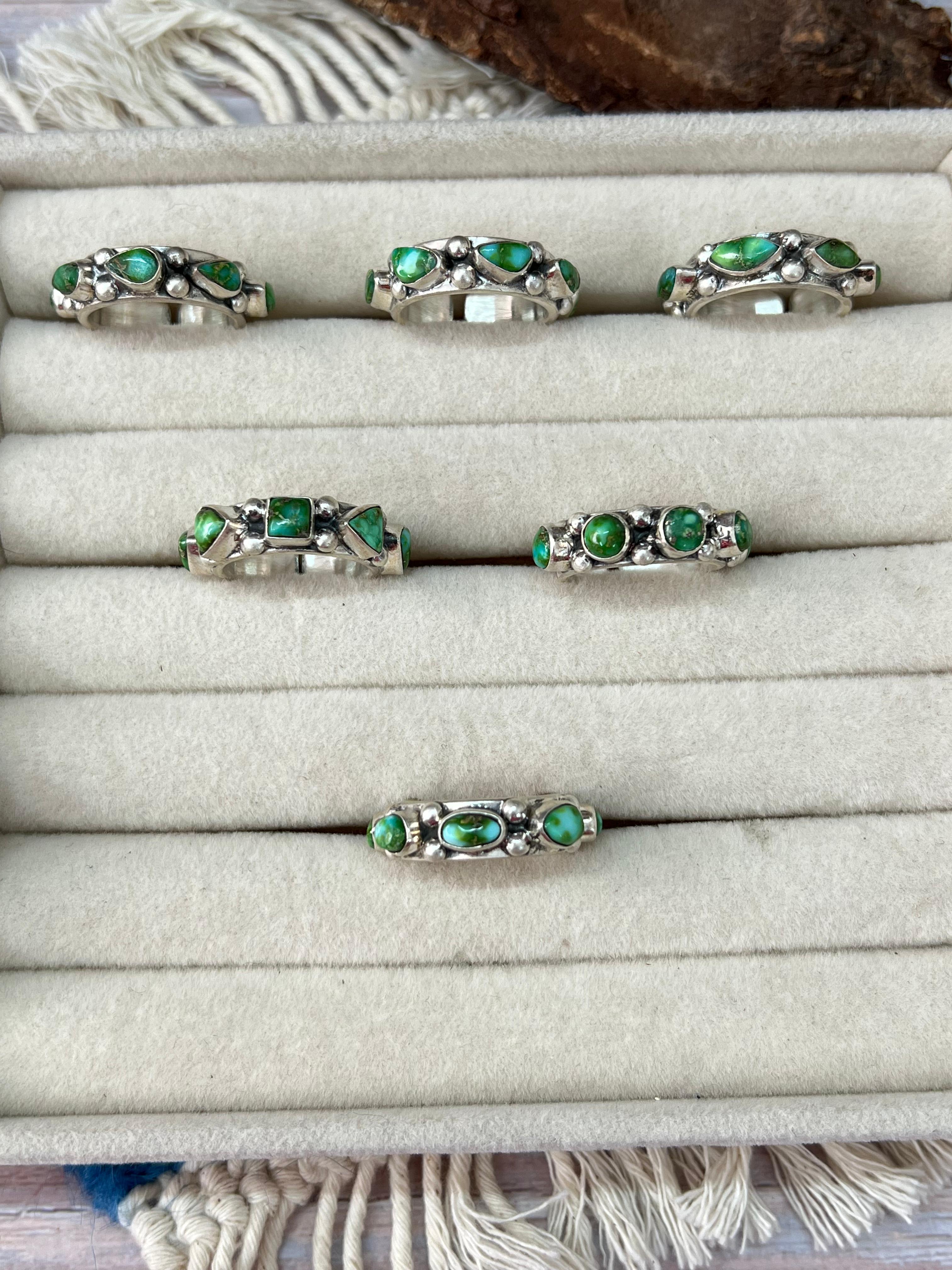 Handmade Sterling Silver Sonoran Mountain Turquoise Adjustable Rings with Signed Nizhoni