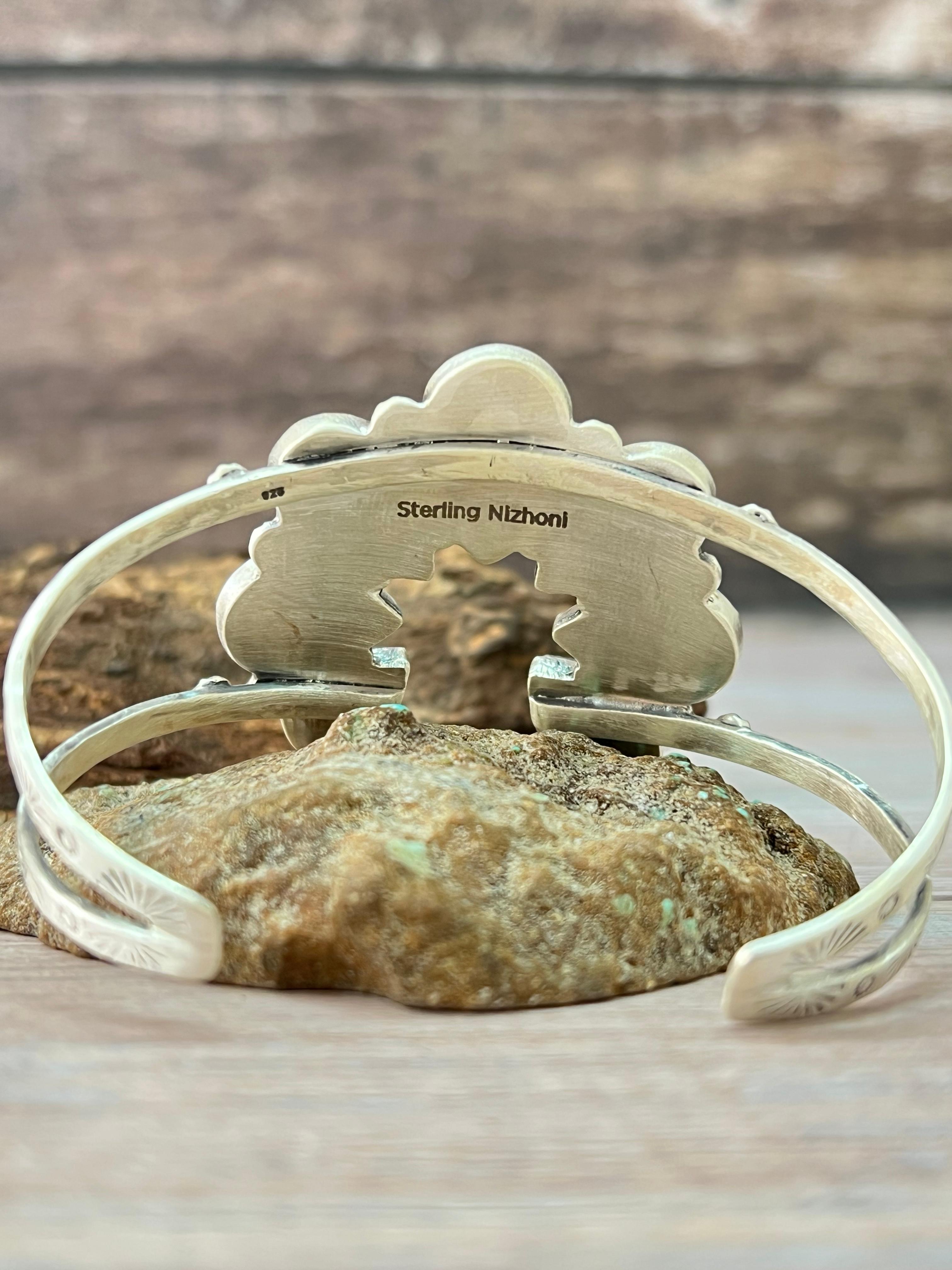 Handmade Sterling Silver Number 8 Turquoise Naja Bracelet with Signed Nizhoni