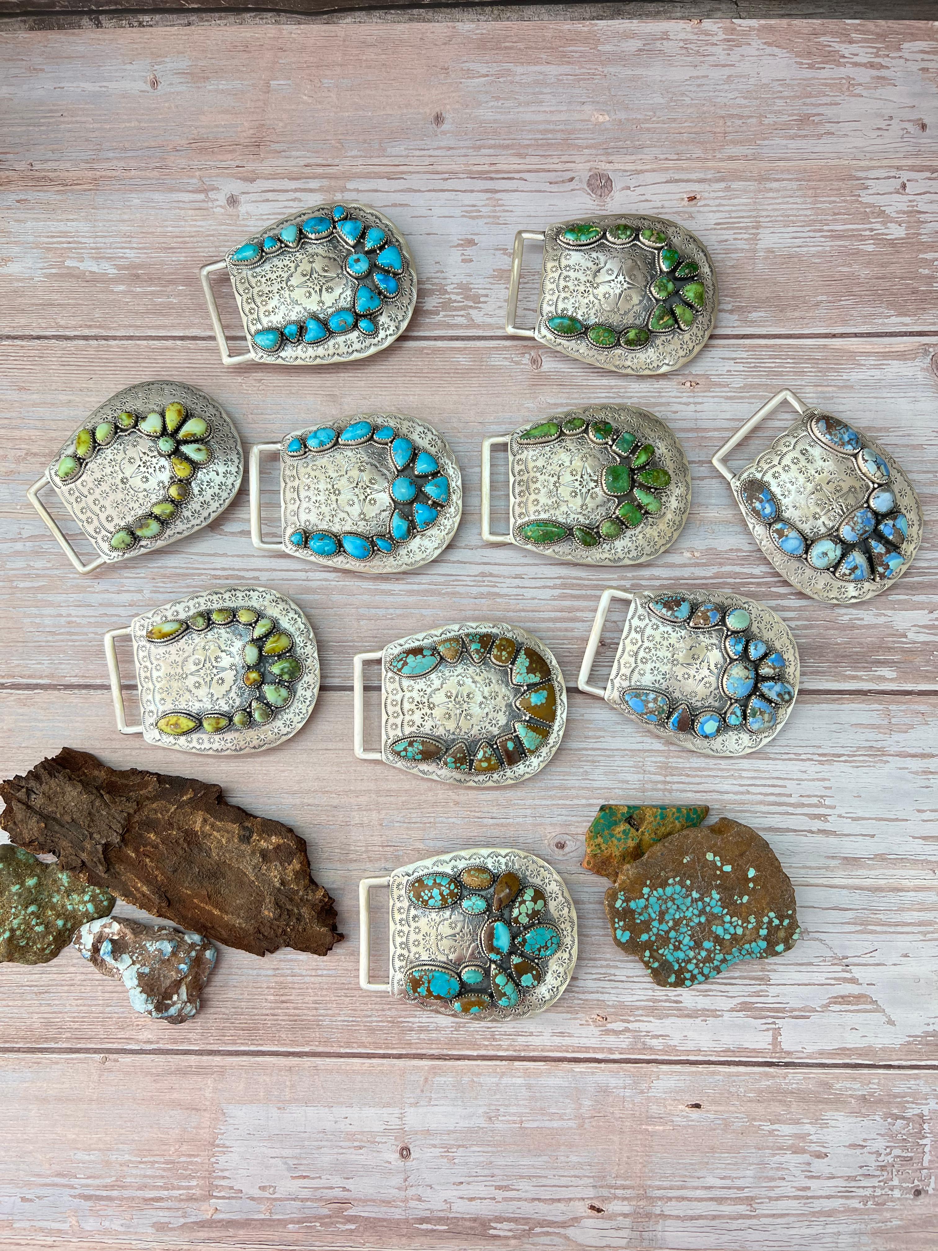 Handmade Sterling Silver Multi Stone Buckle with Signed Nizhoni