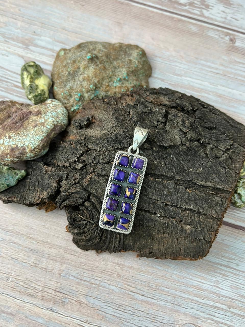 Handmade Sterling Silver Grape Dahlia Pendant with Signed Nizhoni