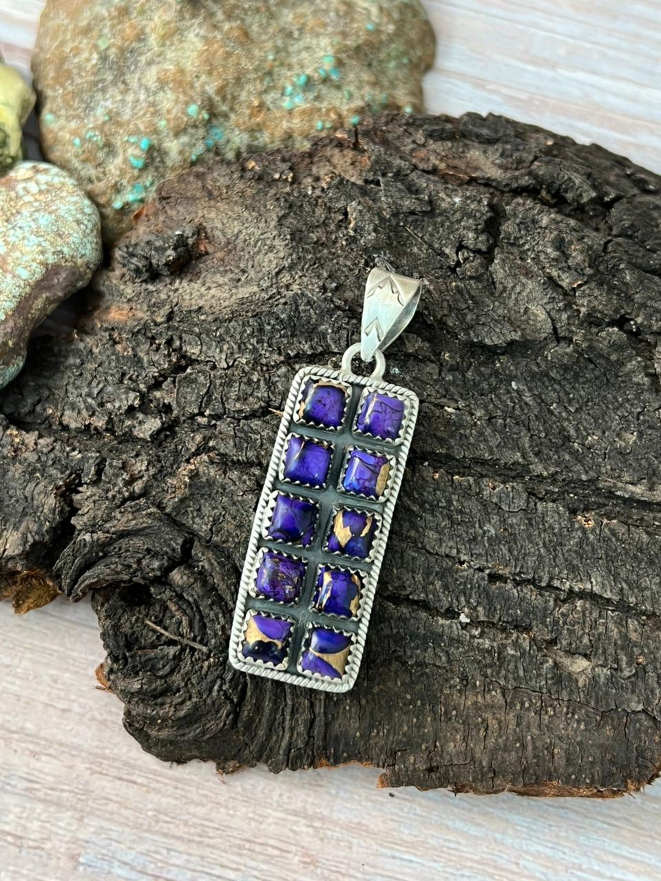 Handmade Sterling Silver Grape Dahlia Pendant with Signed Nizhoni